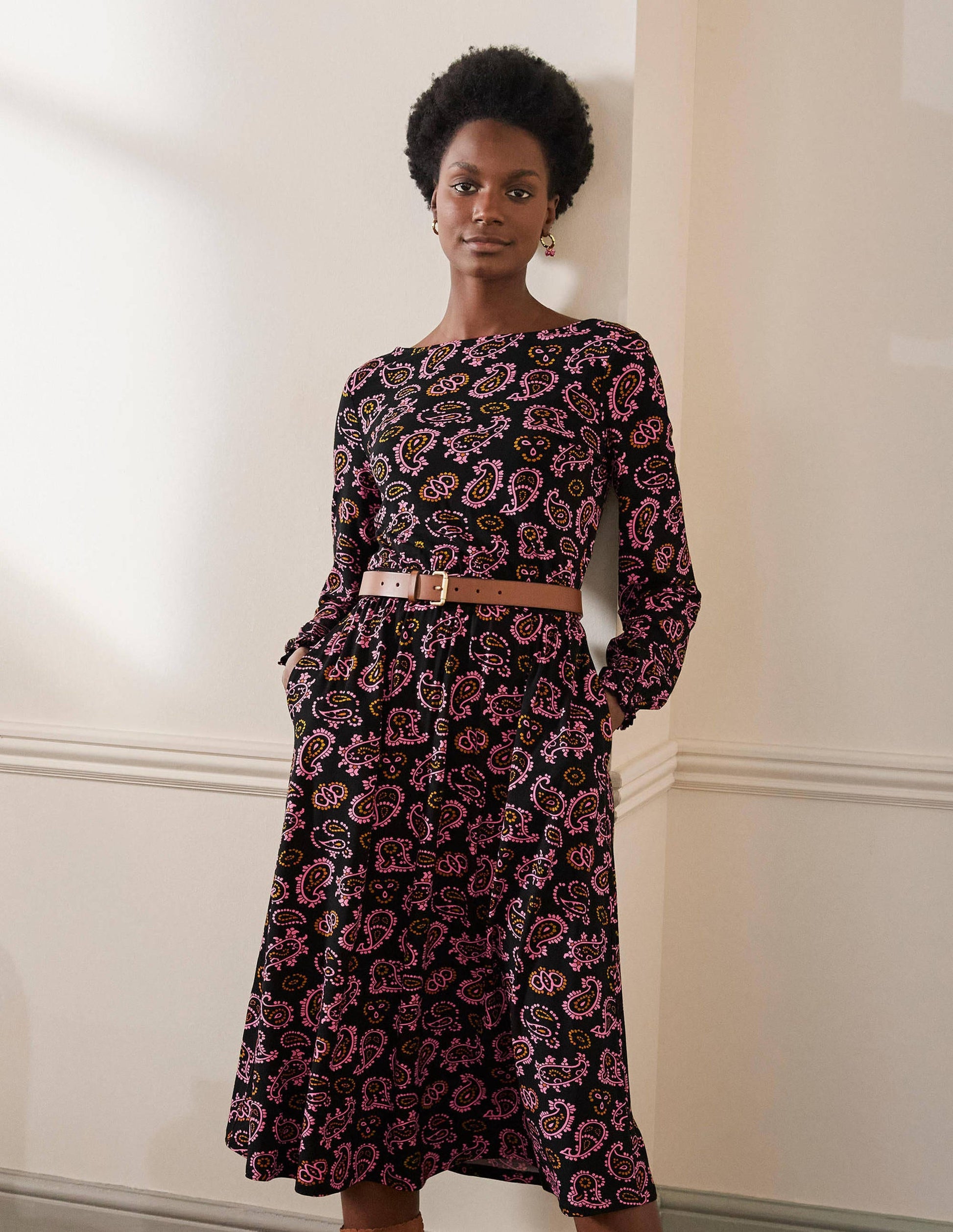 Evelyn Jersey Midi Dress-Azalea, Intricate Paisley-1
