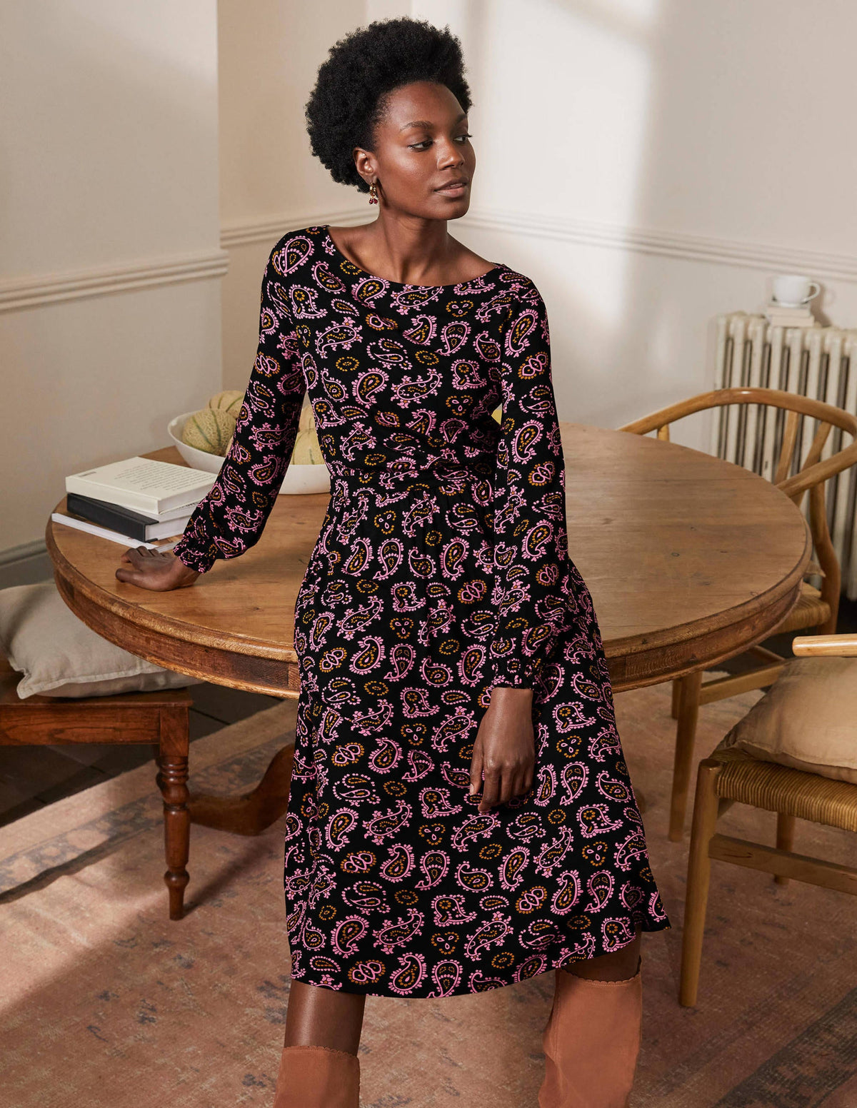 Evelyn Jersey Midi Dress-Azalea, Intricate Paisley - Image 4