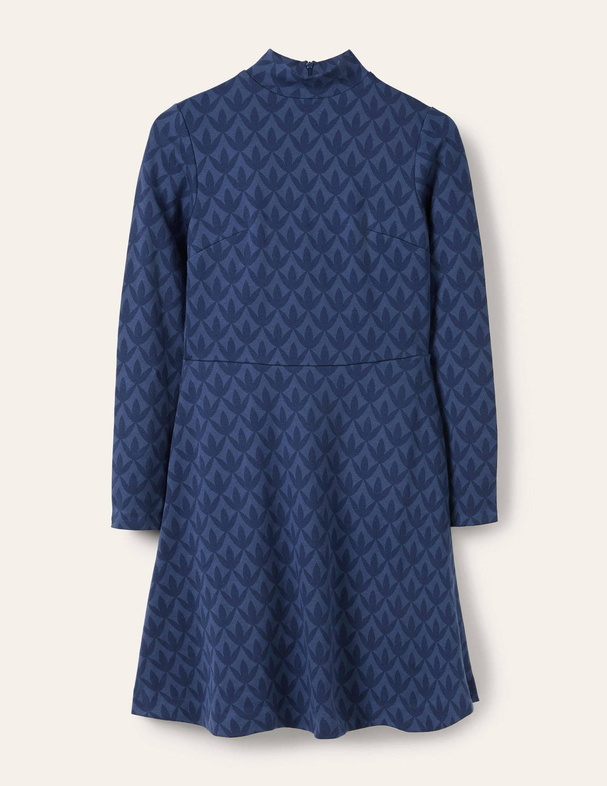 High Neck Jacquard Dress-Night Blue, Petal Geo-5