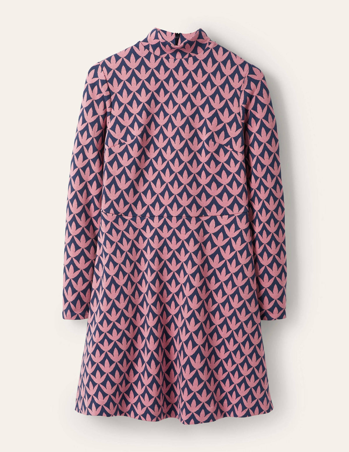 High Neck Jacquard Dress-Dust Cloud Pink, Petal Geo-5