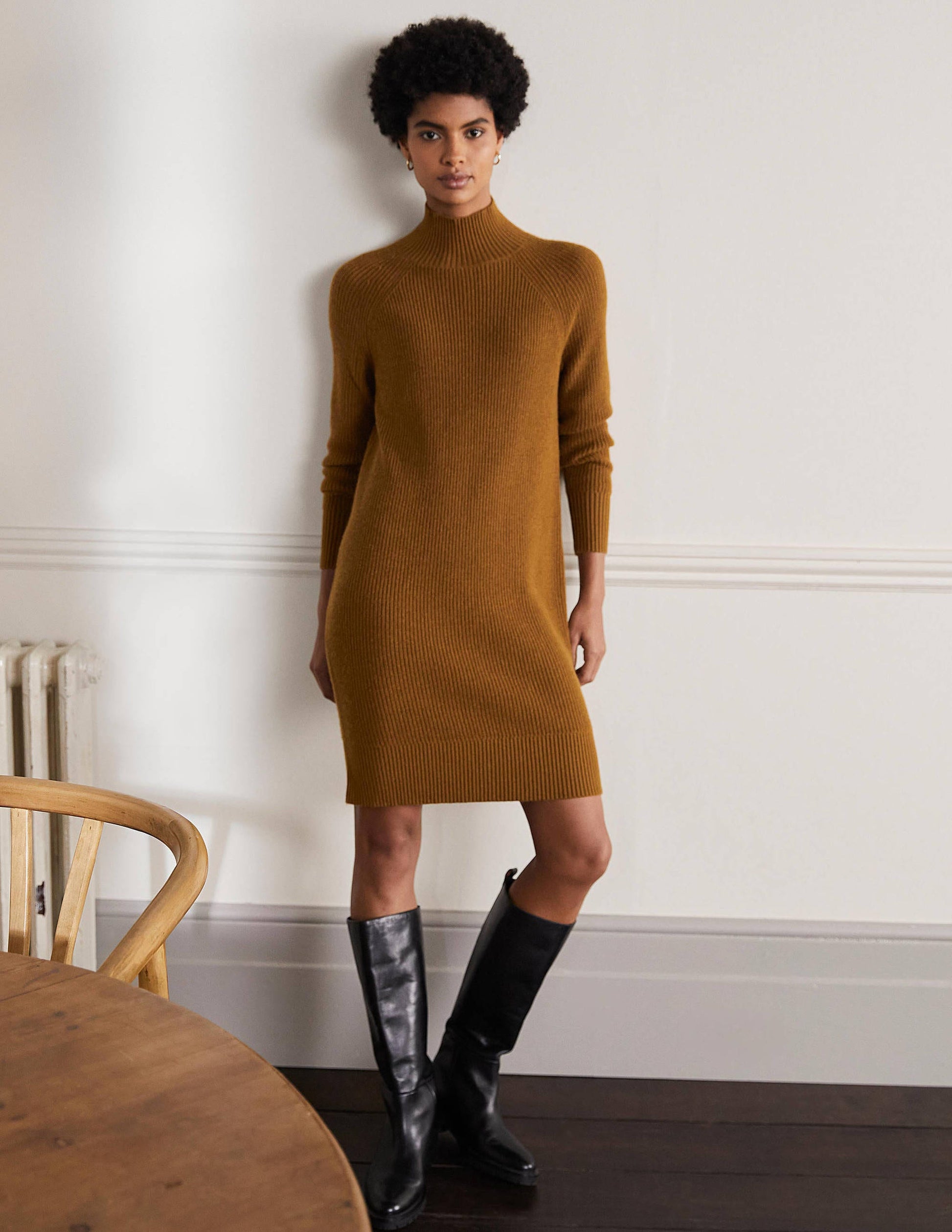 High Neck Knitted Dress-Old Moss-5
