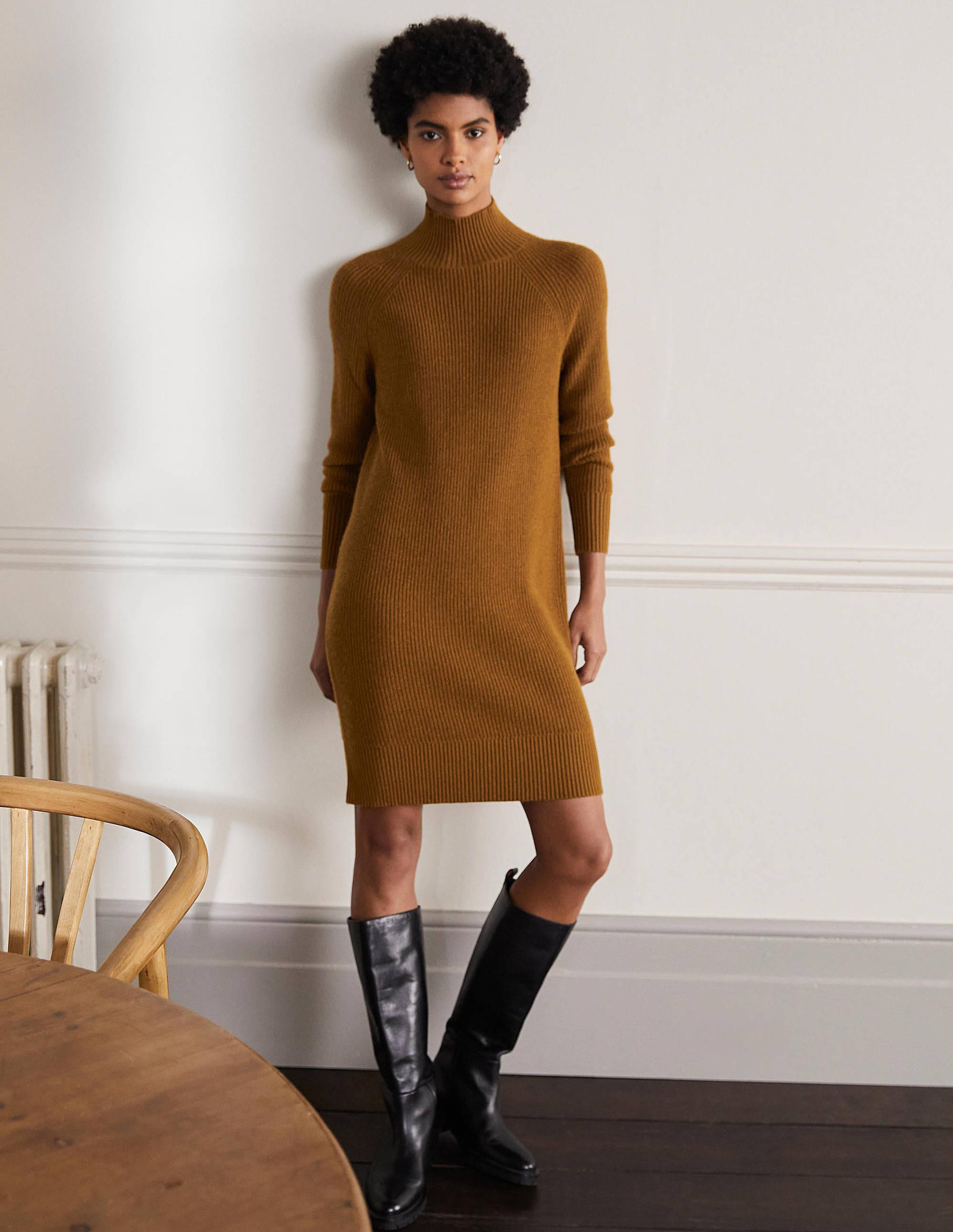 High Neck Knitted Dress-Old Moss - Image 5