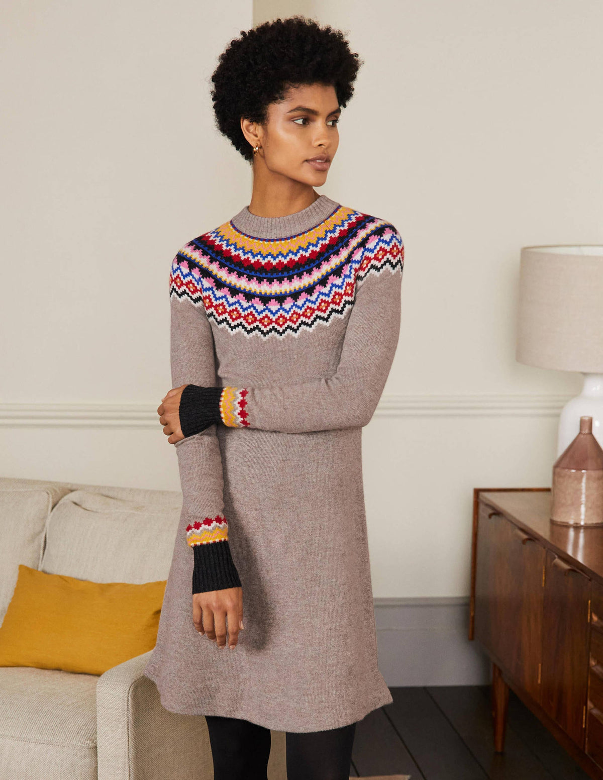 Millie Fair Isle Knitted Dress-Mink Melange-1