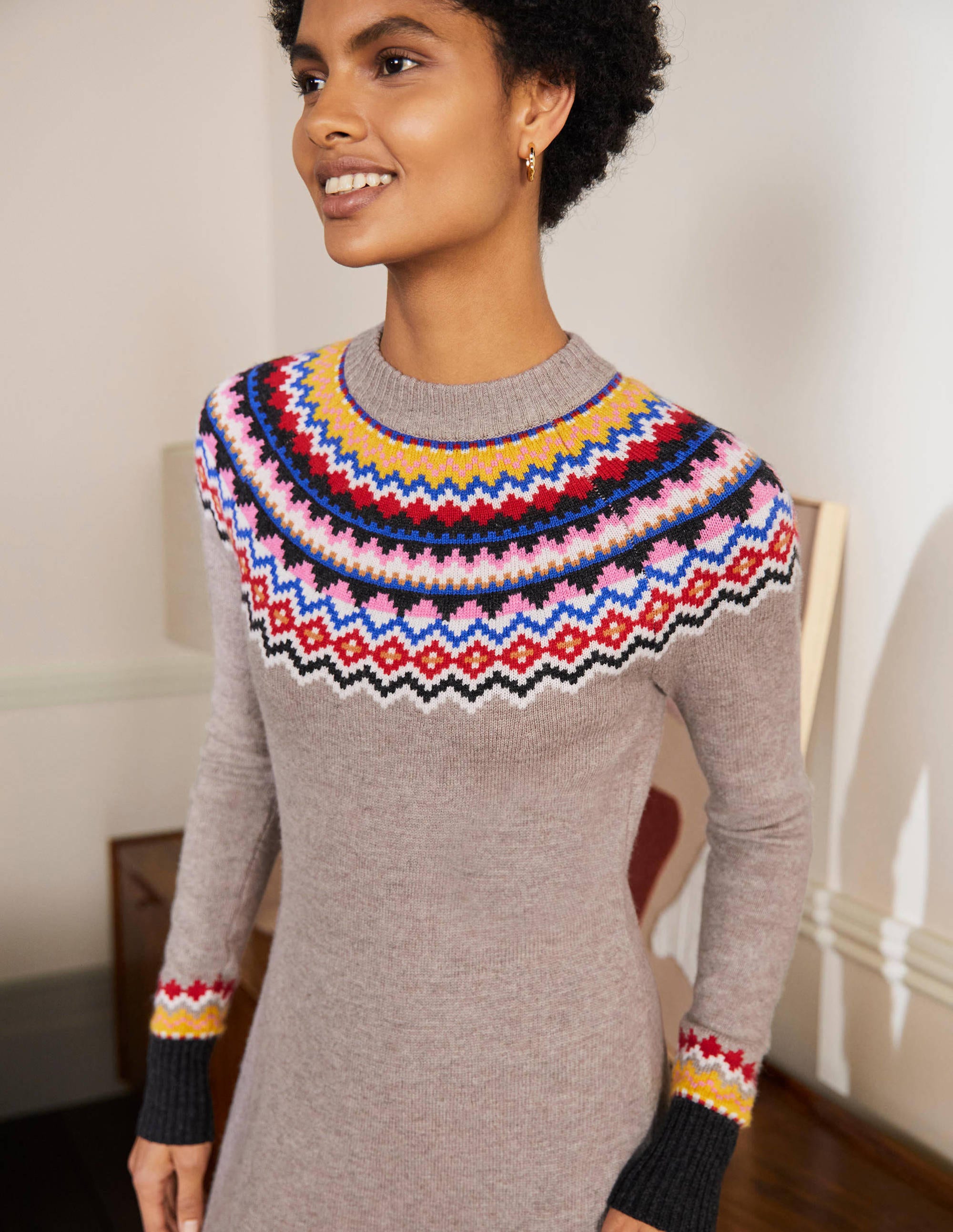 Millie Fair Isle Knitted Dress-Mink Melange - Image 2
