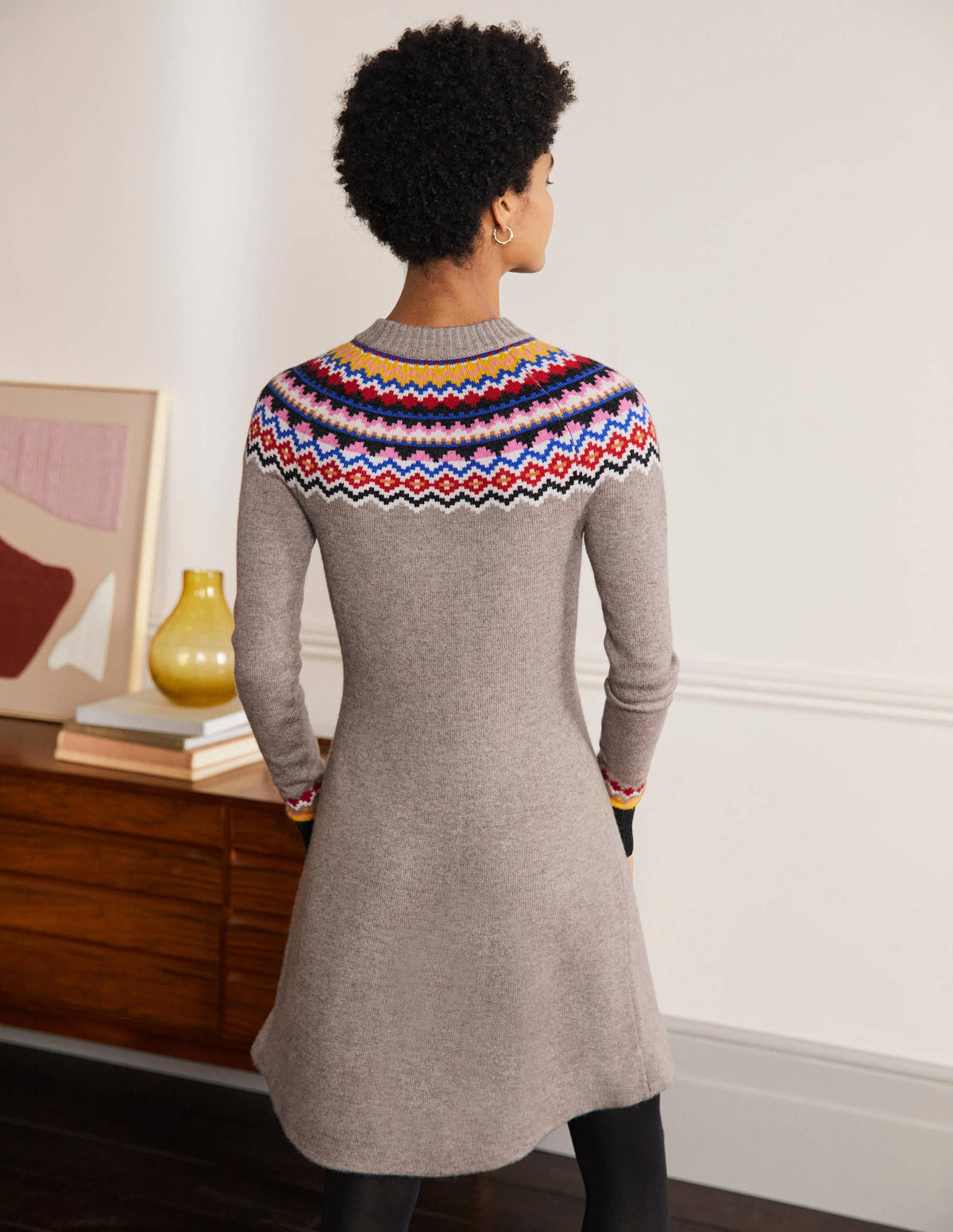 Millie Fair Isle Knitted Dress-Mink Melange-3