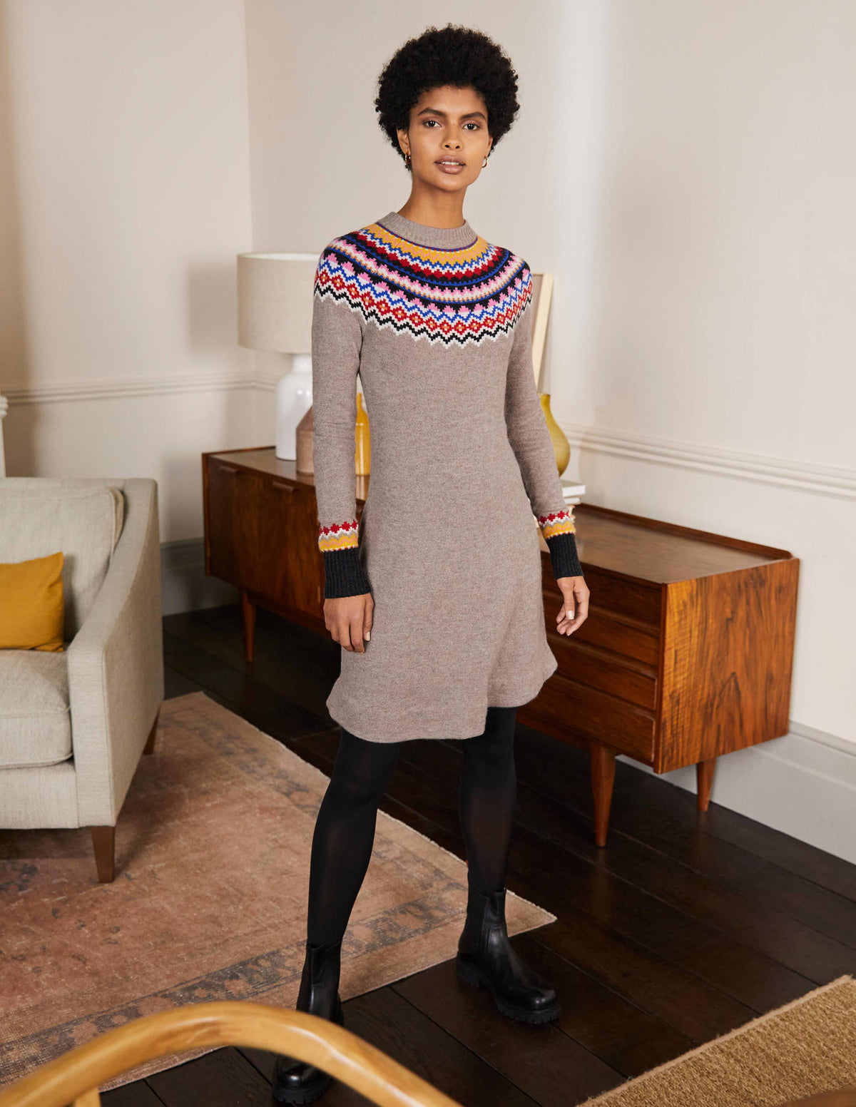 Millie Fair Isle Knitted Dress-Mink Melange - Image 4