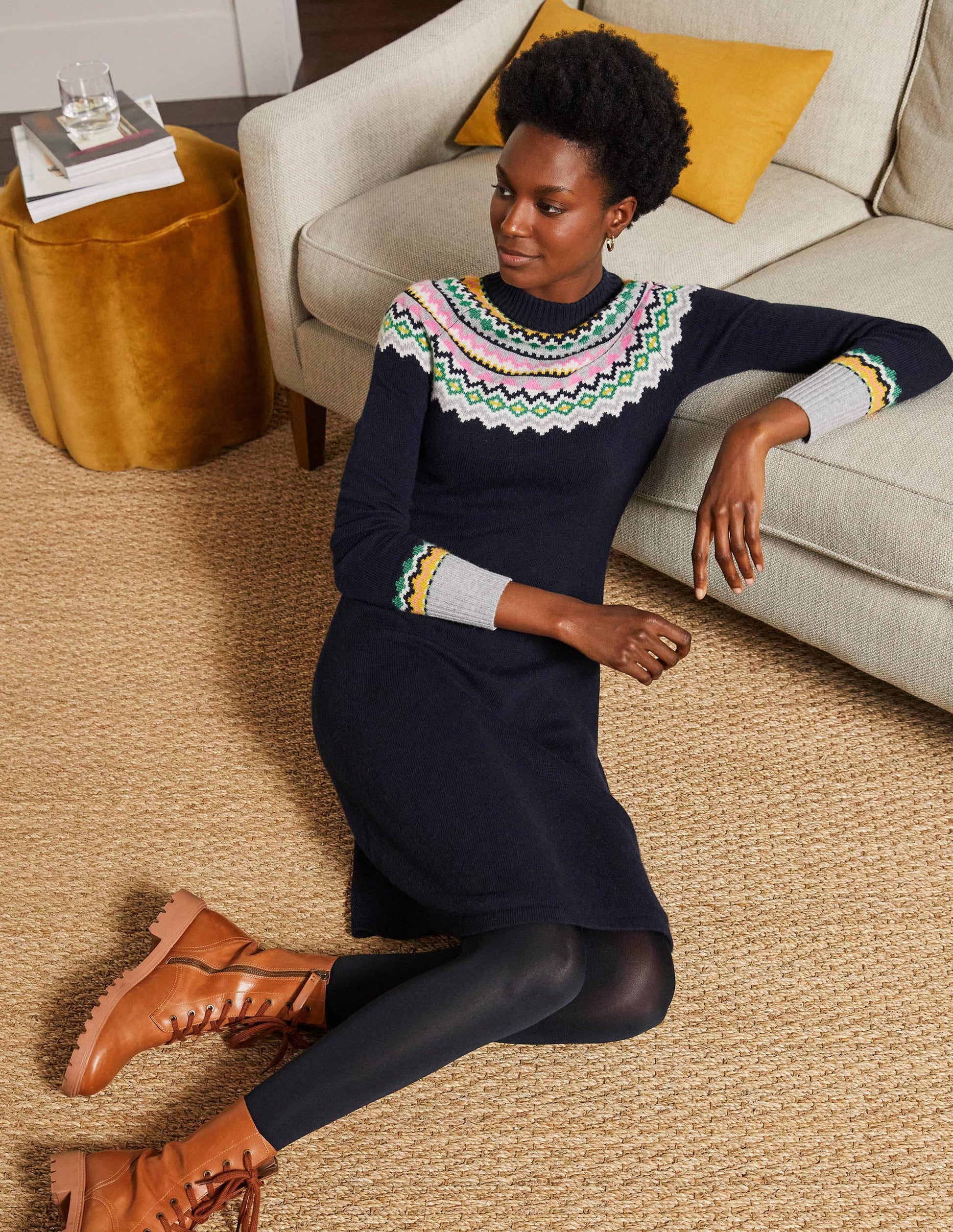 Millie Fair Isle Knitted Dress-Navy-1