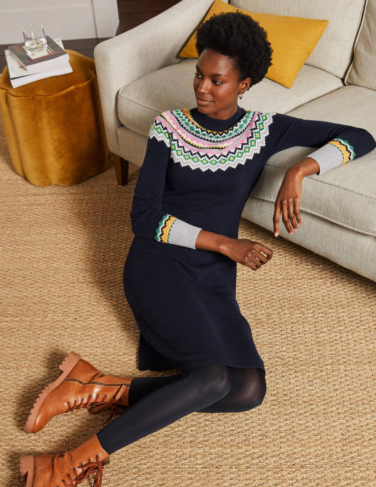 Millie Fair Isle Knitted Dress-Navy - Image 1