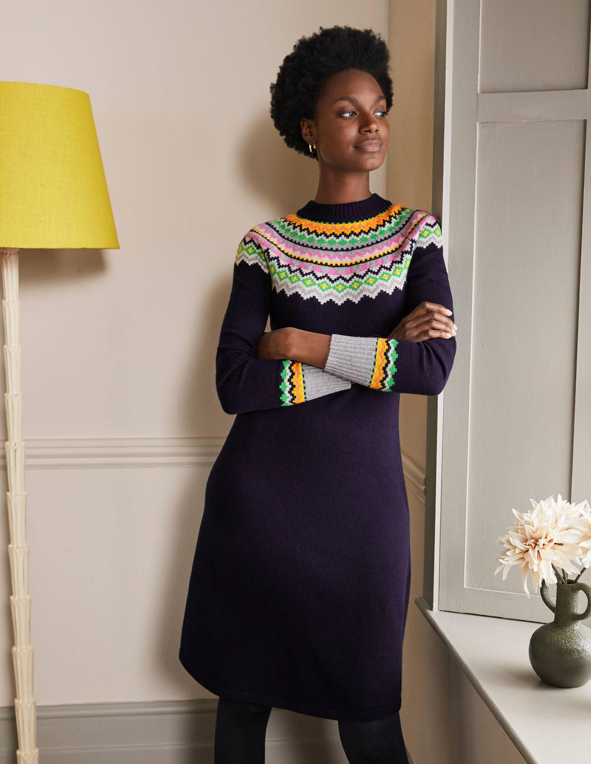 Millie Fair Isle Knitted Dress-Navy - Image 4