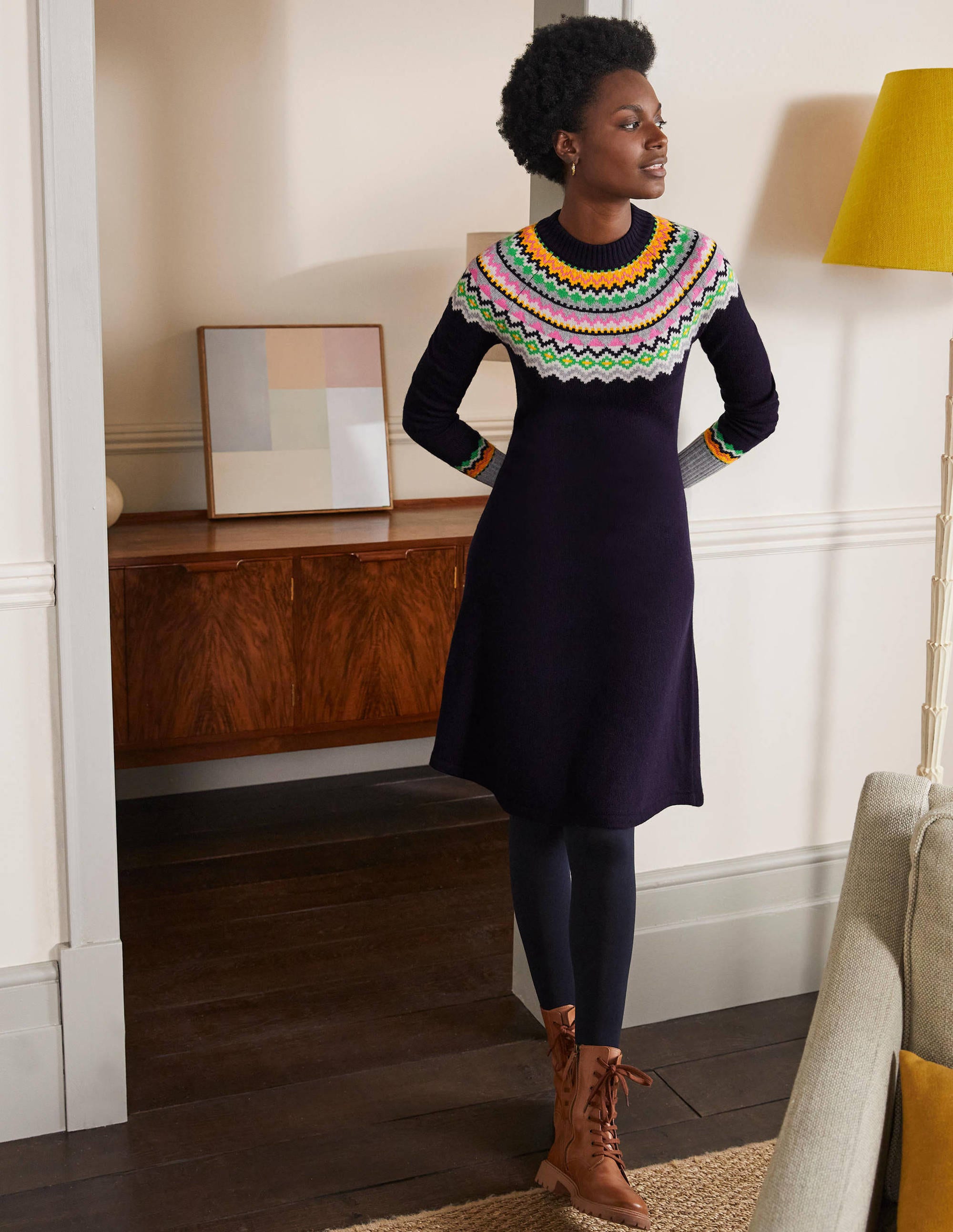 Millie Fair Isle Knitted Dress-Navy - Image 5