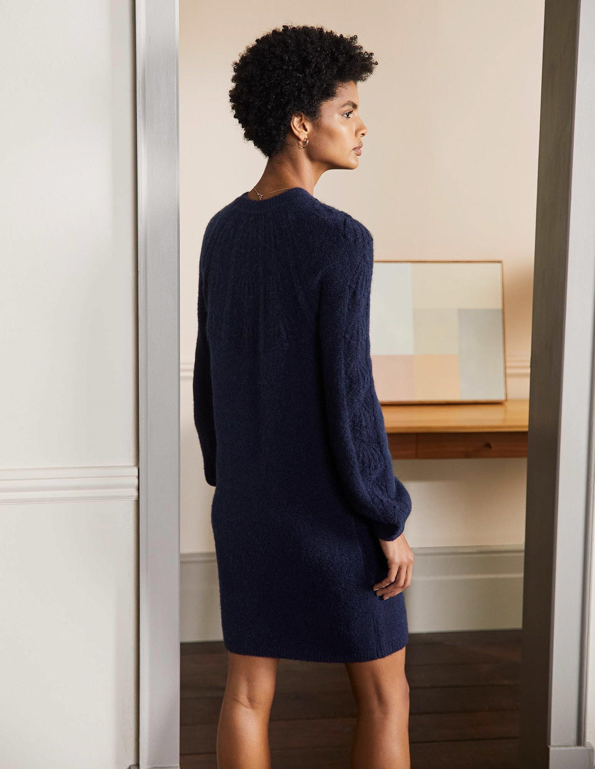 Cable Knitted Dress-Navy - Image 3