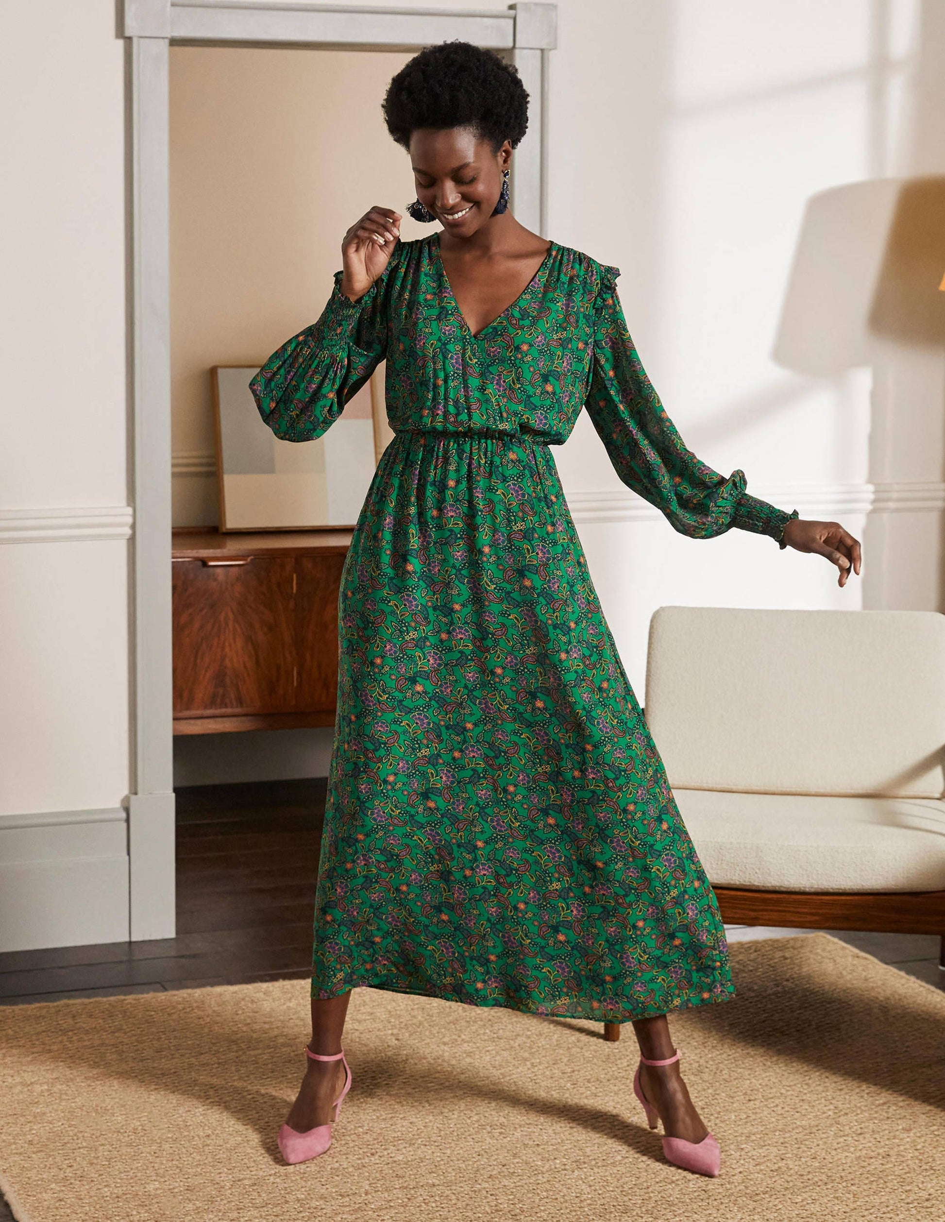 Becky Midi Wrap Dress-Highland Green, Exotic Floral-1