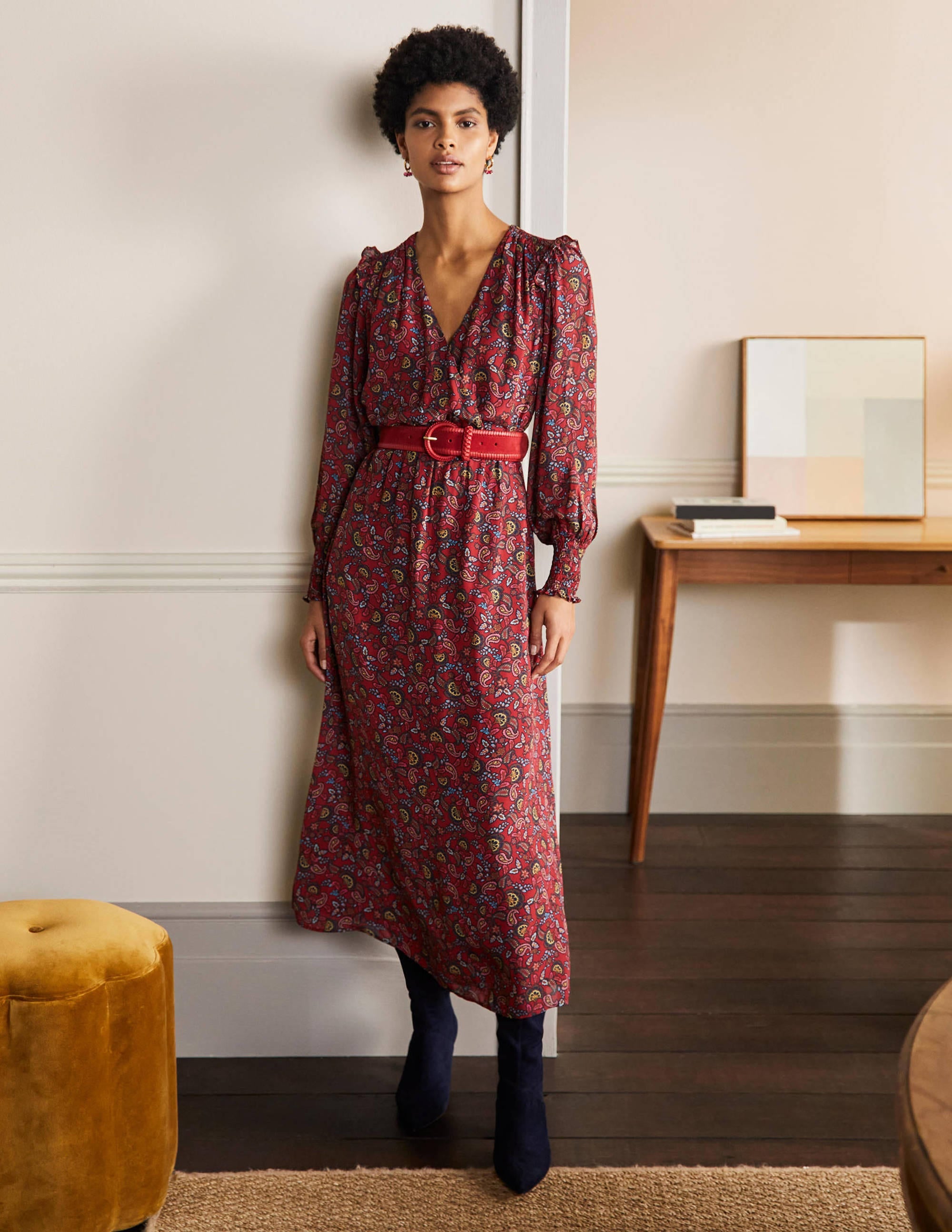 Becky Midi Wrap Dress-Winterberry, Exotic Floral - Image 1