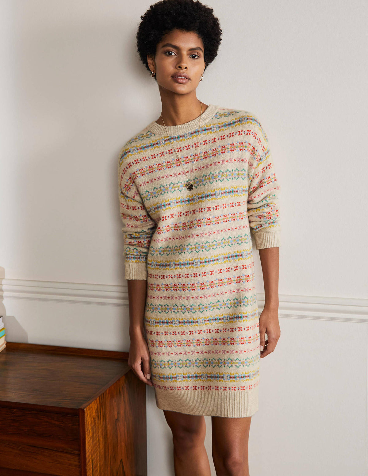Cashmere Fair Isle Dress-Oatmeal Melange-1
