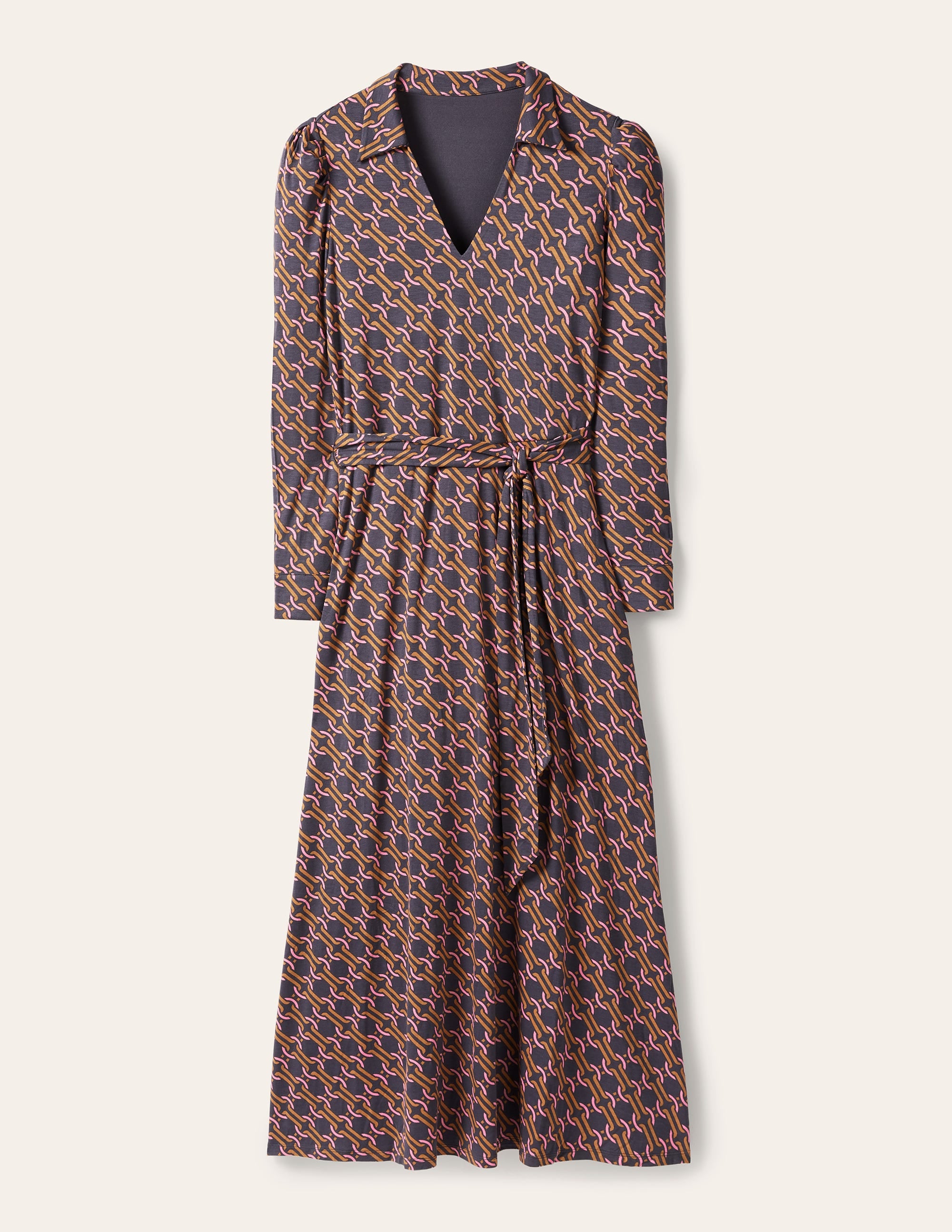 Collar Jersey Midi Dress-Ochre, Chain Geo - Image 5