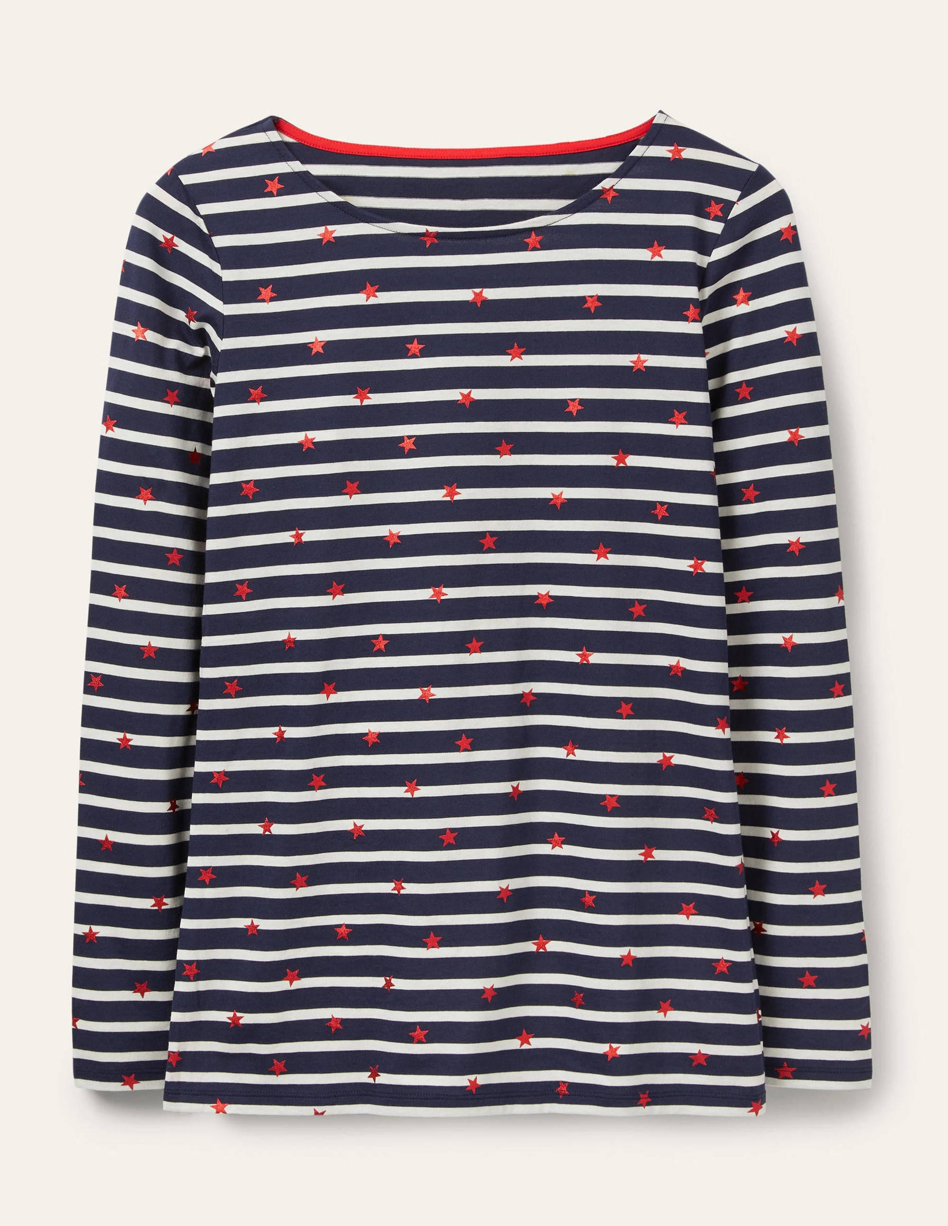 Long Sleeve Breton Top-Navy/ Ivory Red Foil Star-6