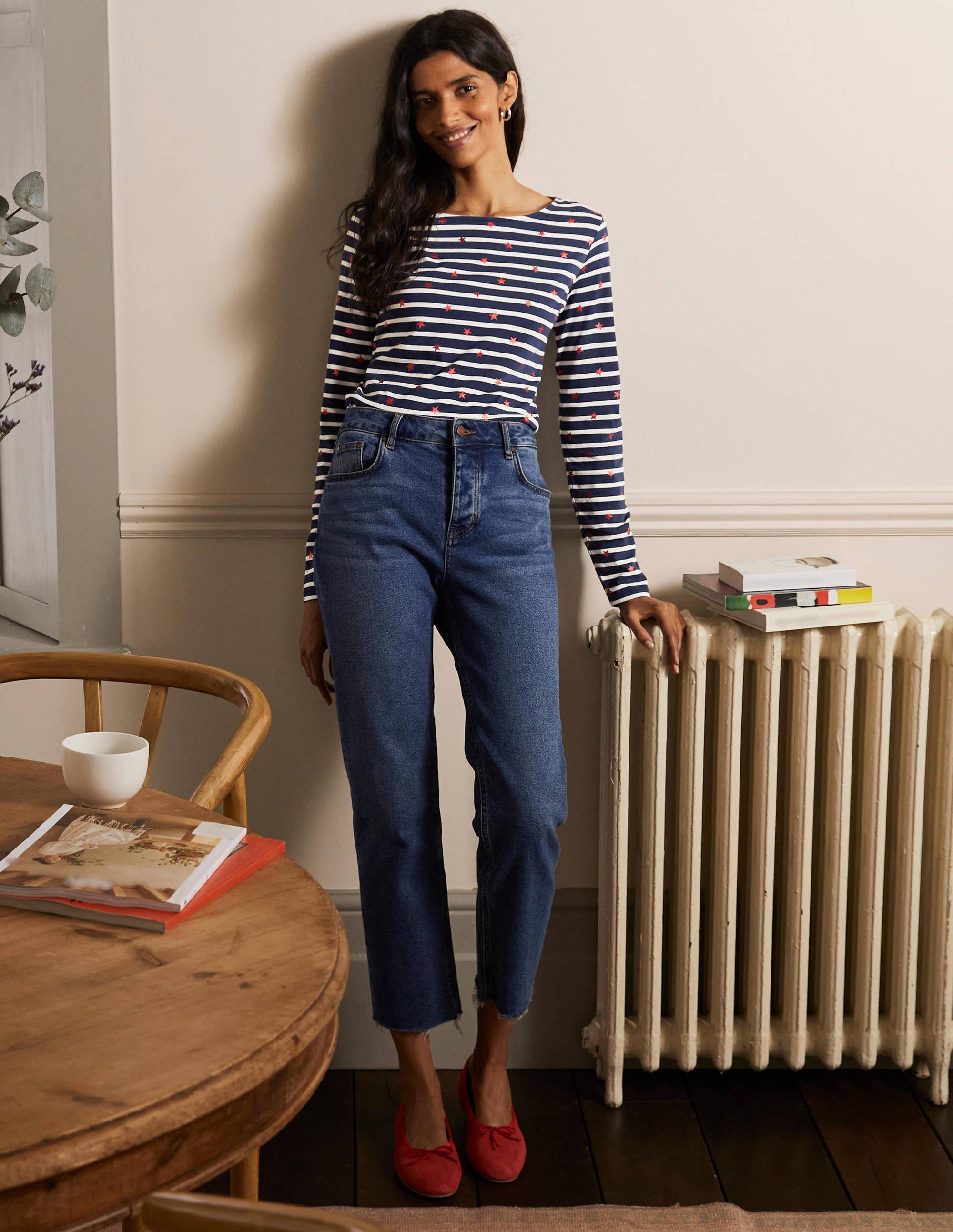 Long Sleeve Breton Top-Navy/ Ivory Red Foil Star - Image 4