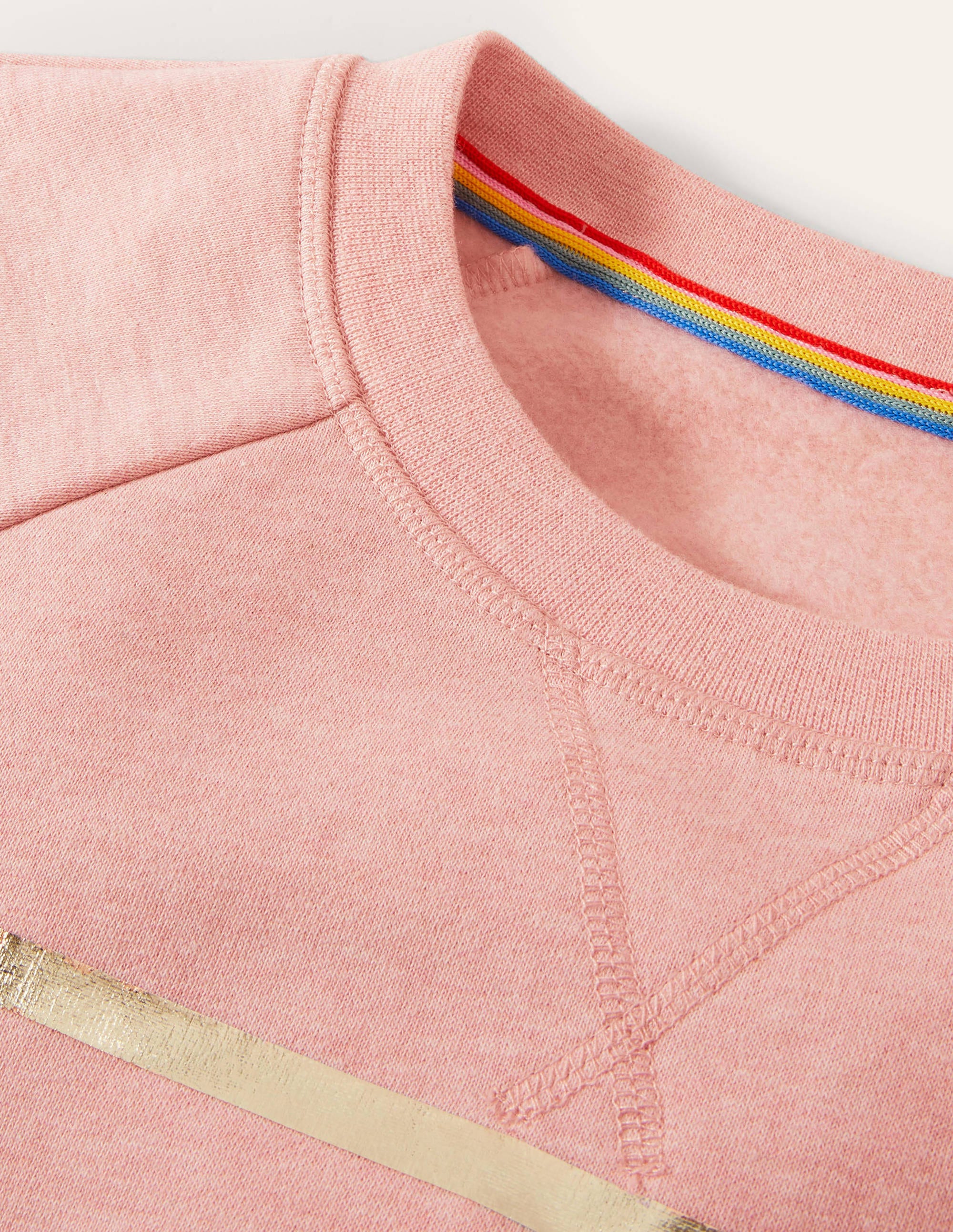 Printed Cotton Sweatshirt-Pink Marl, Gold Foil Stripe - Image 5