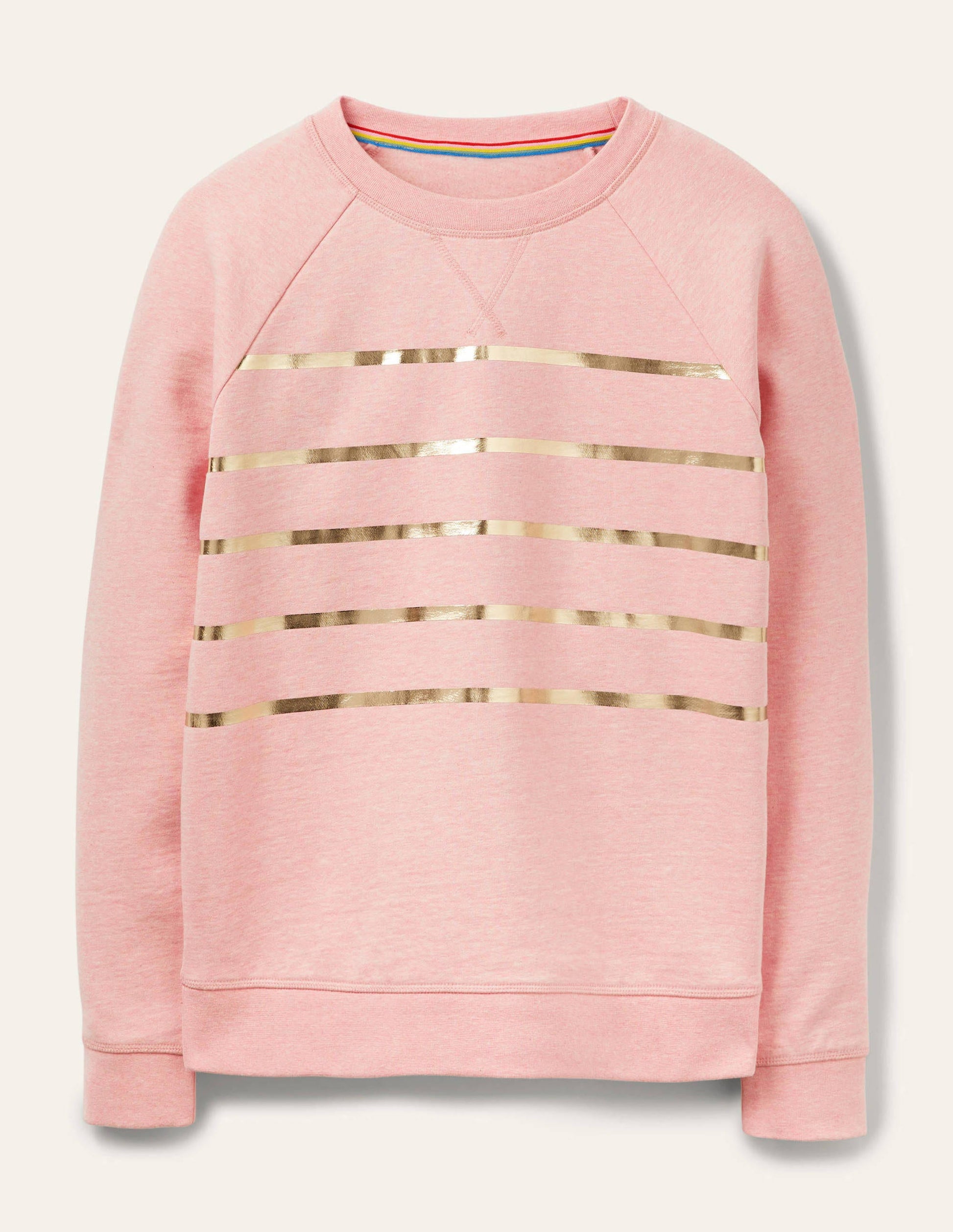Printed Cotton Sweatshirt-Pink Marl, Gold Foil Stripe-6