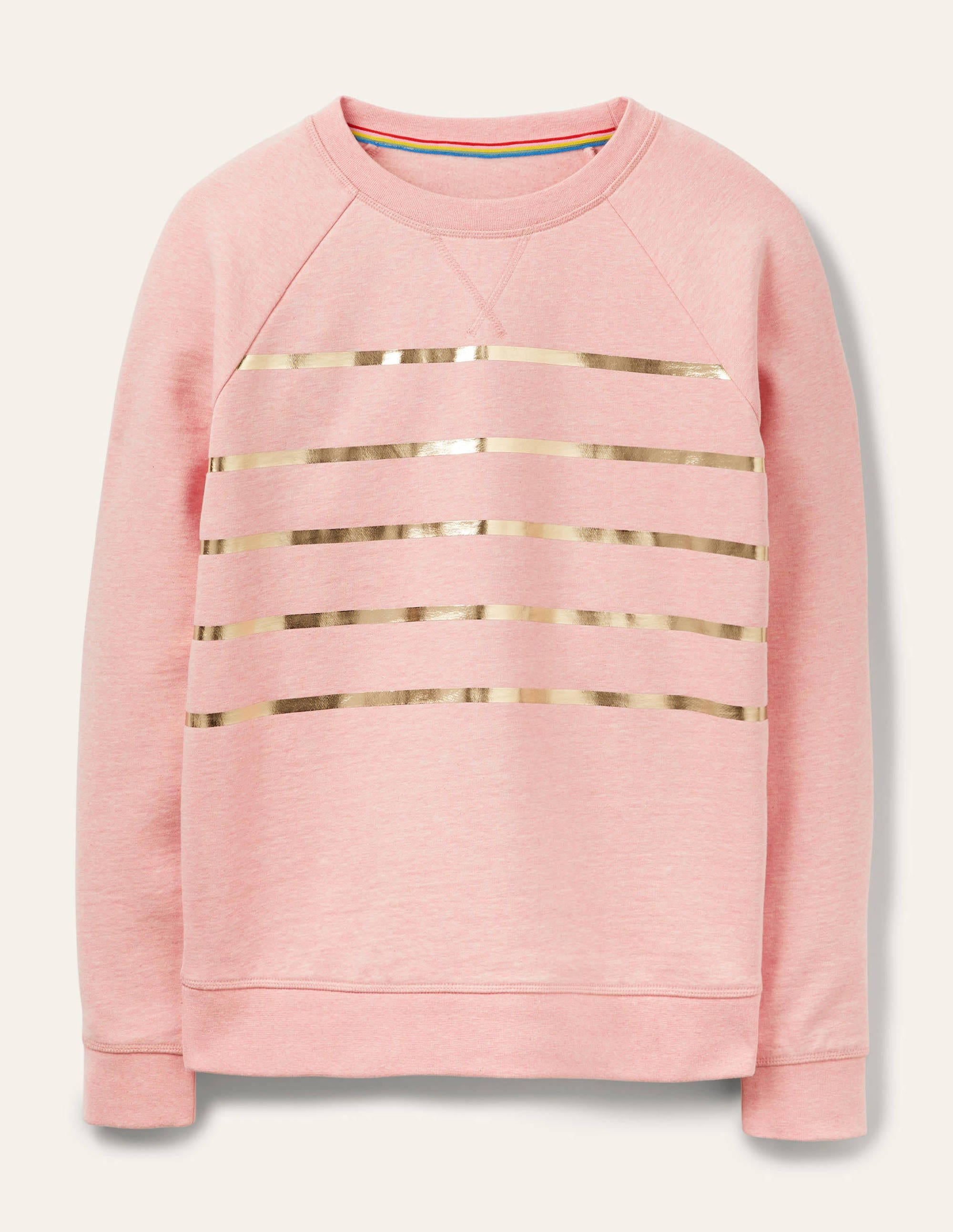 Printed Cotton Sweatshirt-Pink Marl, Gold Foil Stripe - Image 6