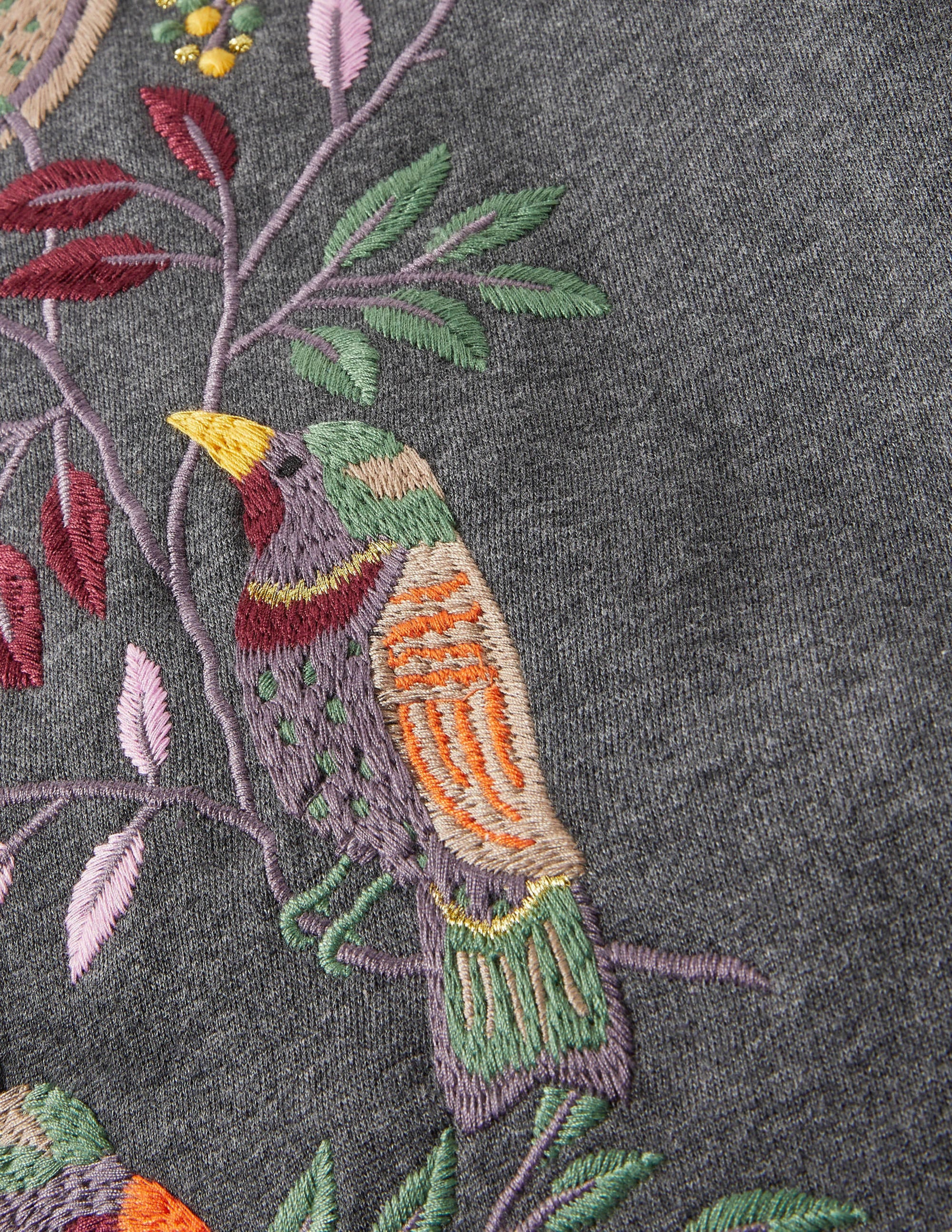 Interest Sweatshirt-Charcoal Marl Bird Embroidery - Image 5
