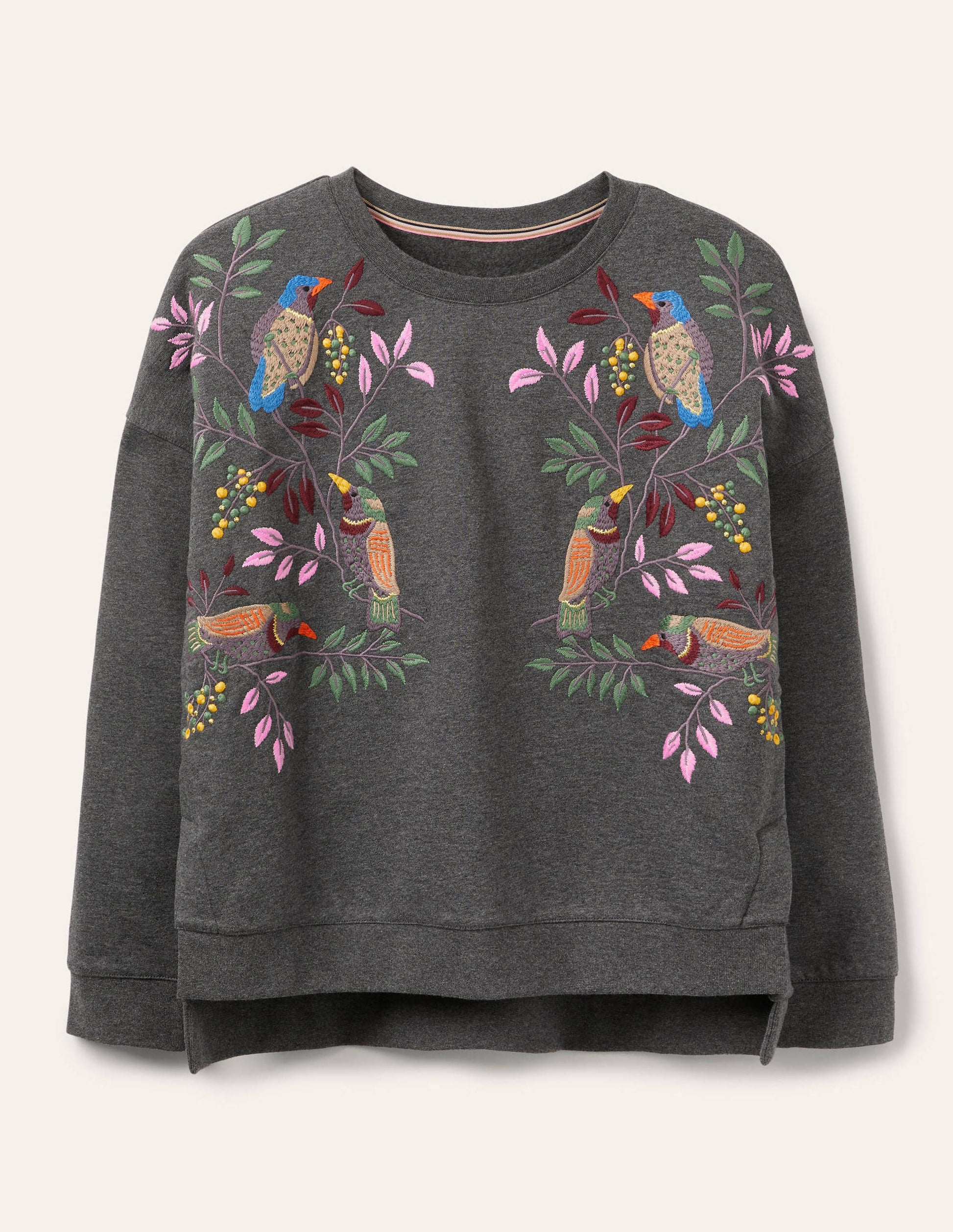 Interest Sweatshirt-Charcoal Marl Bird Embroidery-6