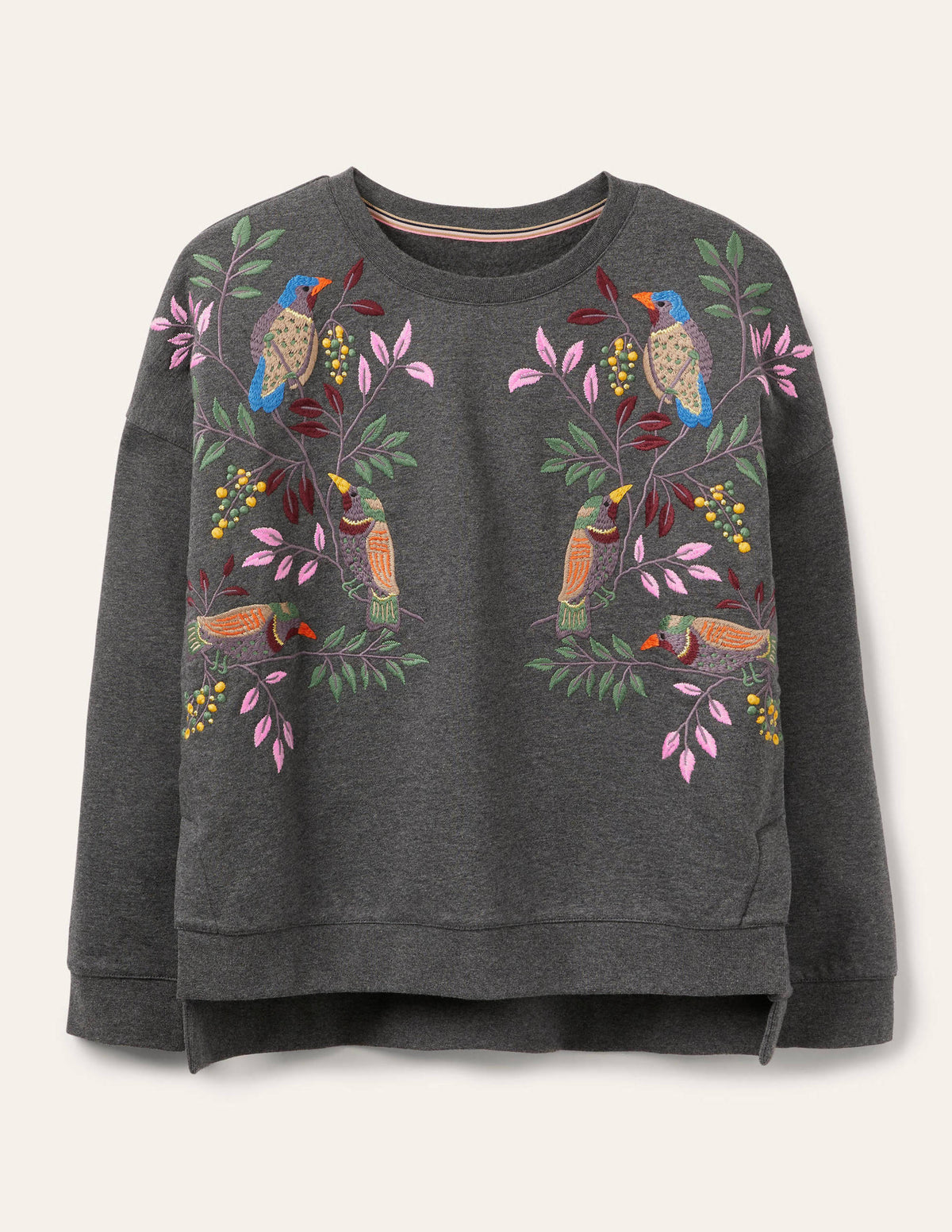 Interest Sweatshirt-Charcoal Marl Bird Embroidery - Image 6