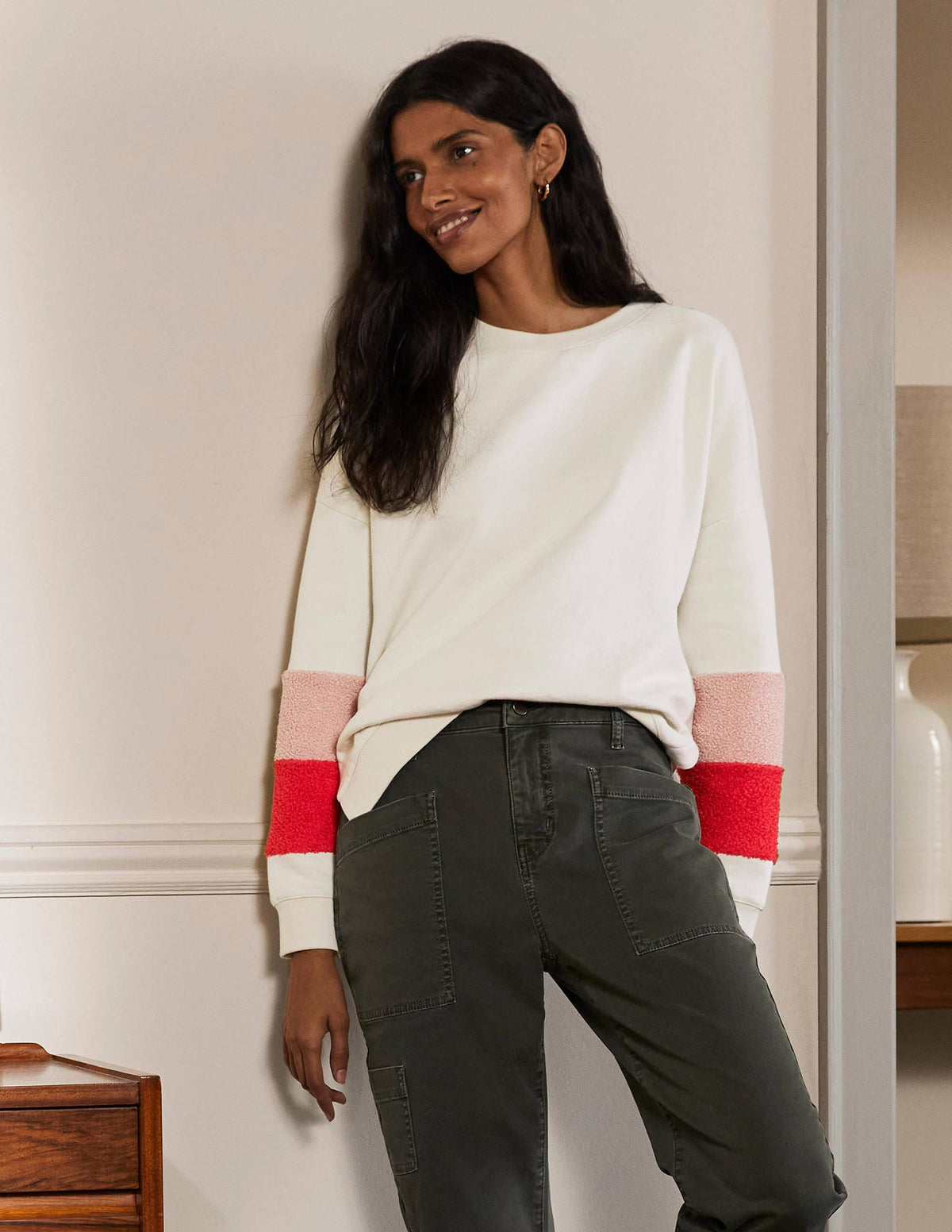 Interest Sweatshirt-Ivory Teddy Colourblock-1
