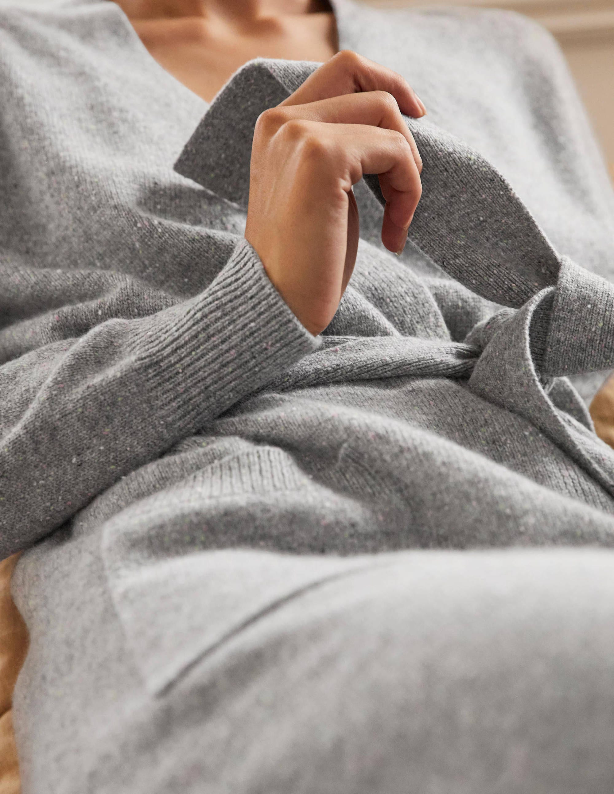 Cashmere Robe-Mid Grey Melange, Multi Neps - Image 2