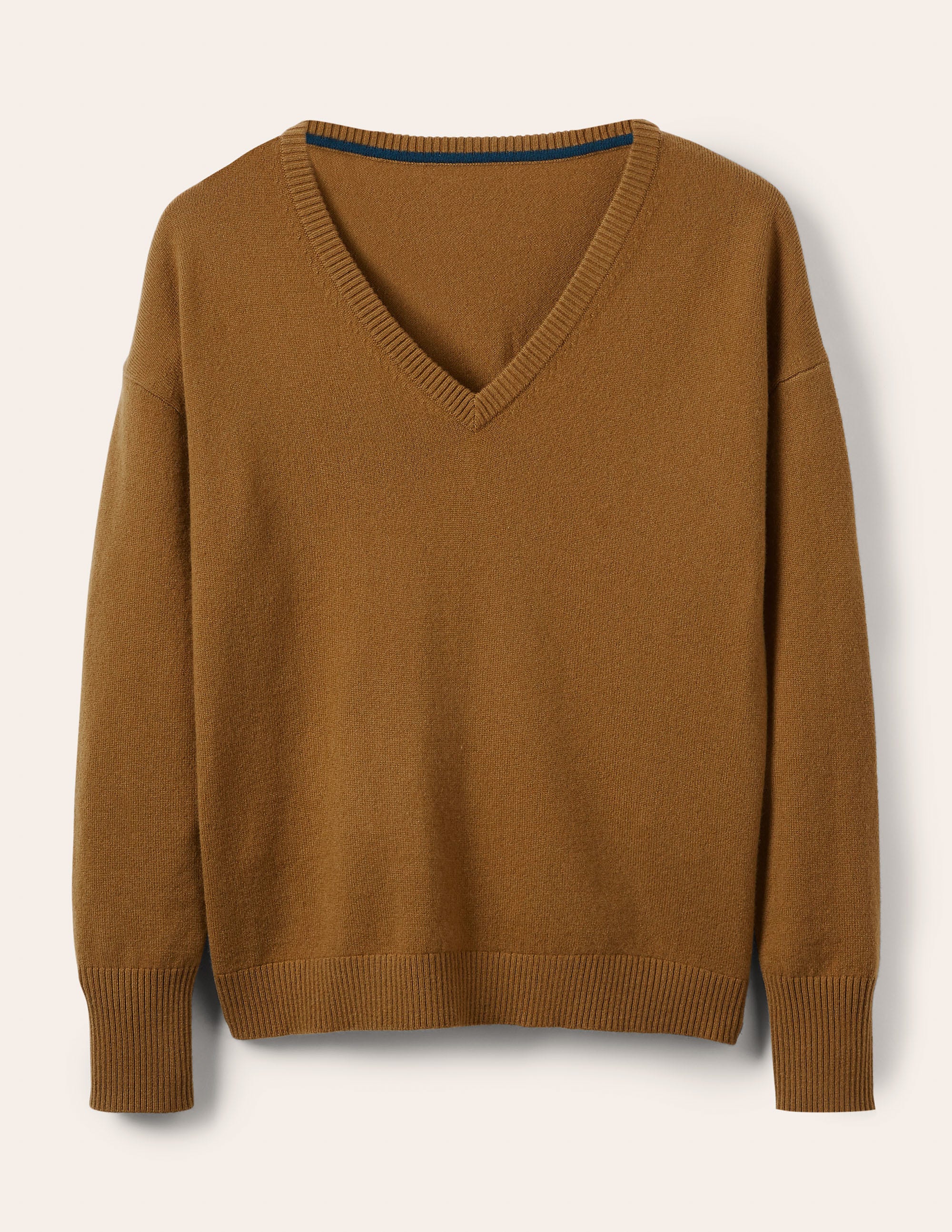 Cashmere V-neck Relax Jumper-Moss Brown - Image 5