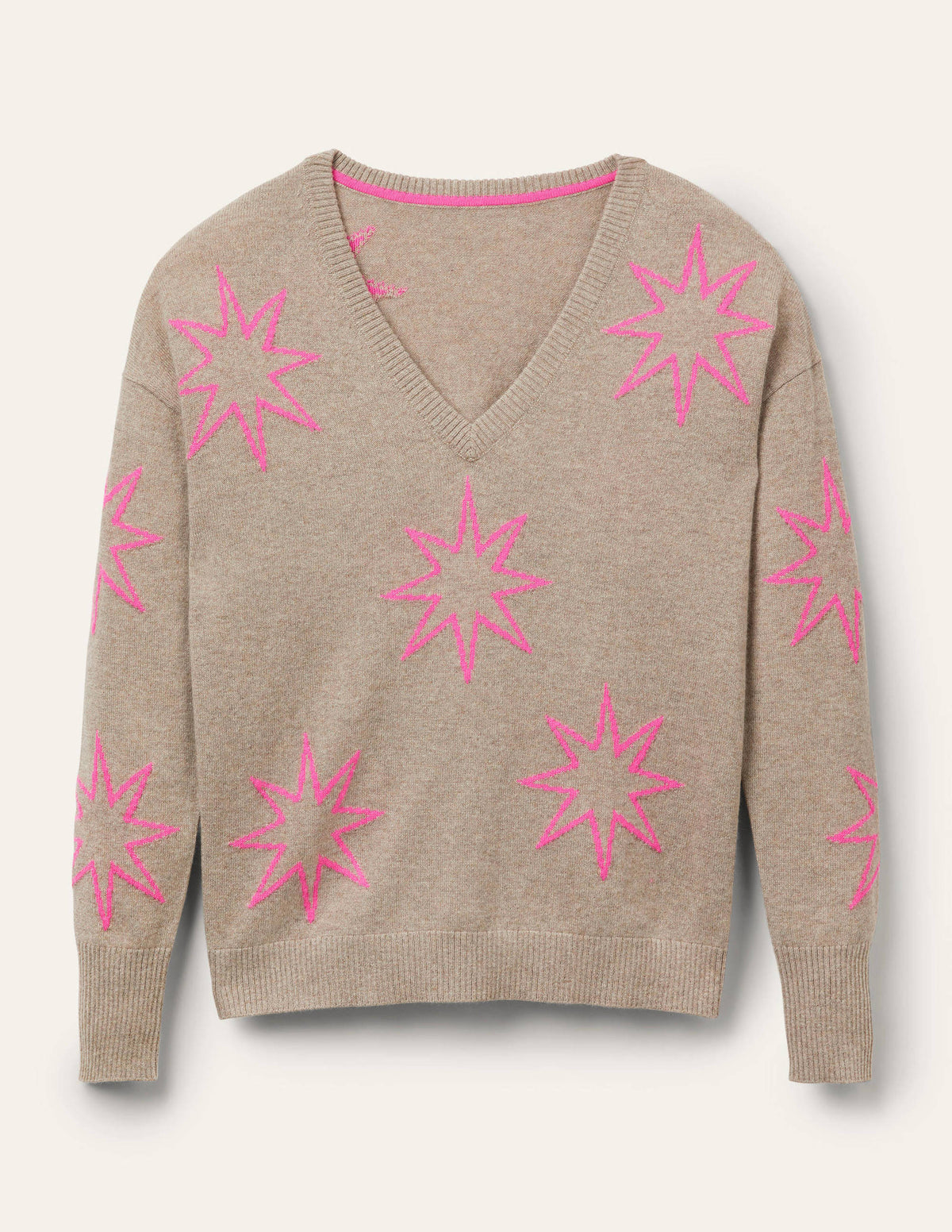 Cashmere V-neck Relax Jumper-Mink Melange, Neon Starburst - Image 5
