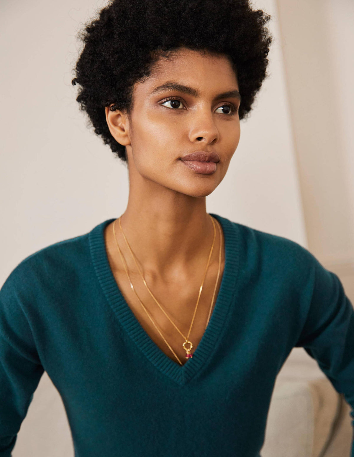 Cashmere V-neck Relax Jumper-Dark Teal-2