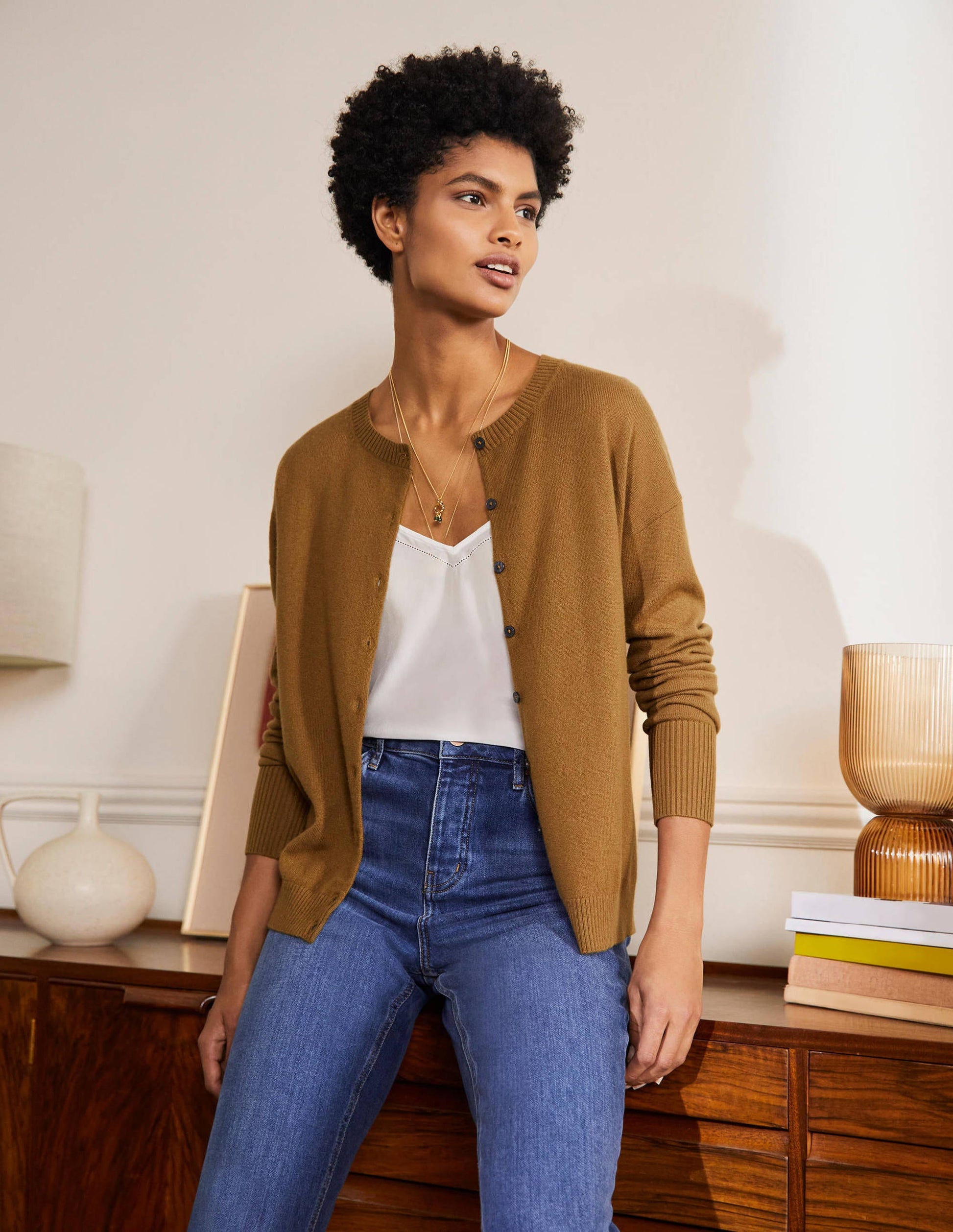 Cashmere Cardigan-Moss Brown-1