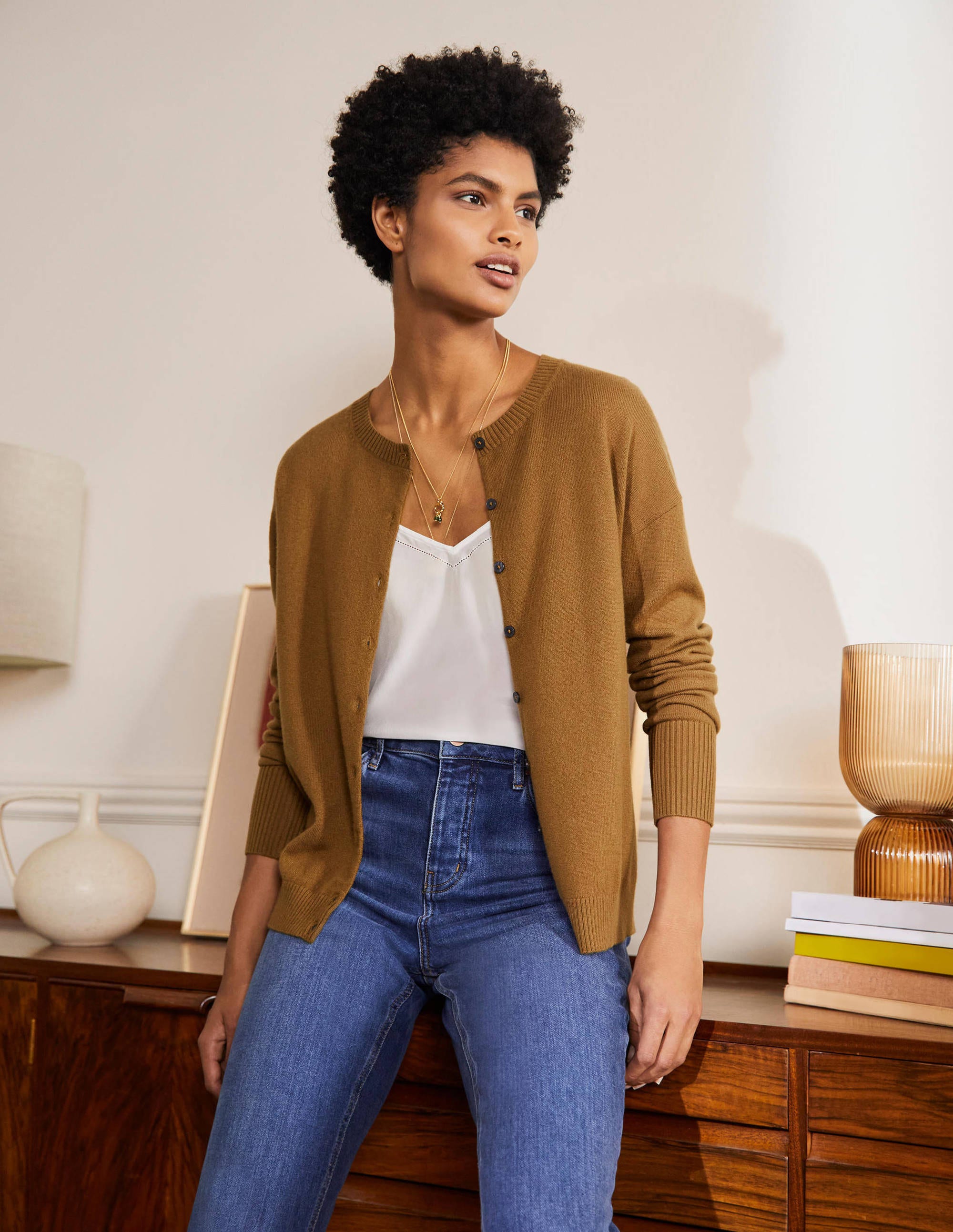 Cashmere Cardigan-Moss Brown - Image 1