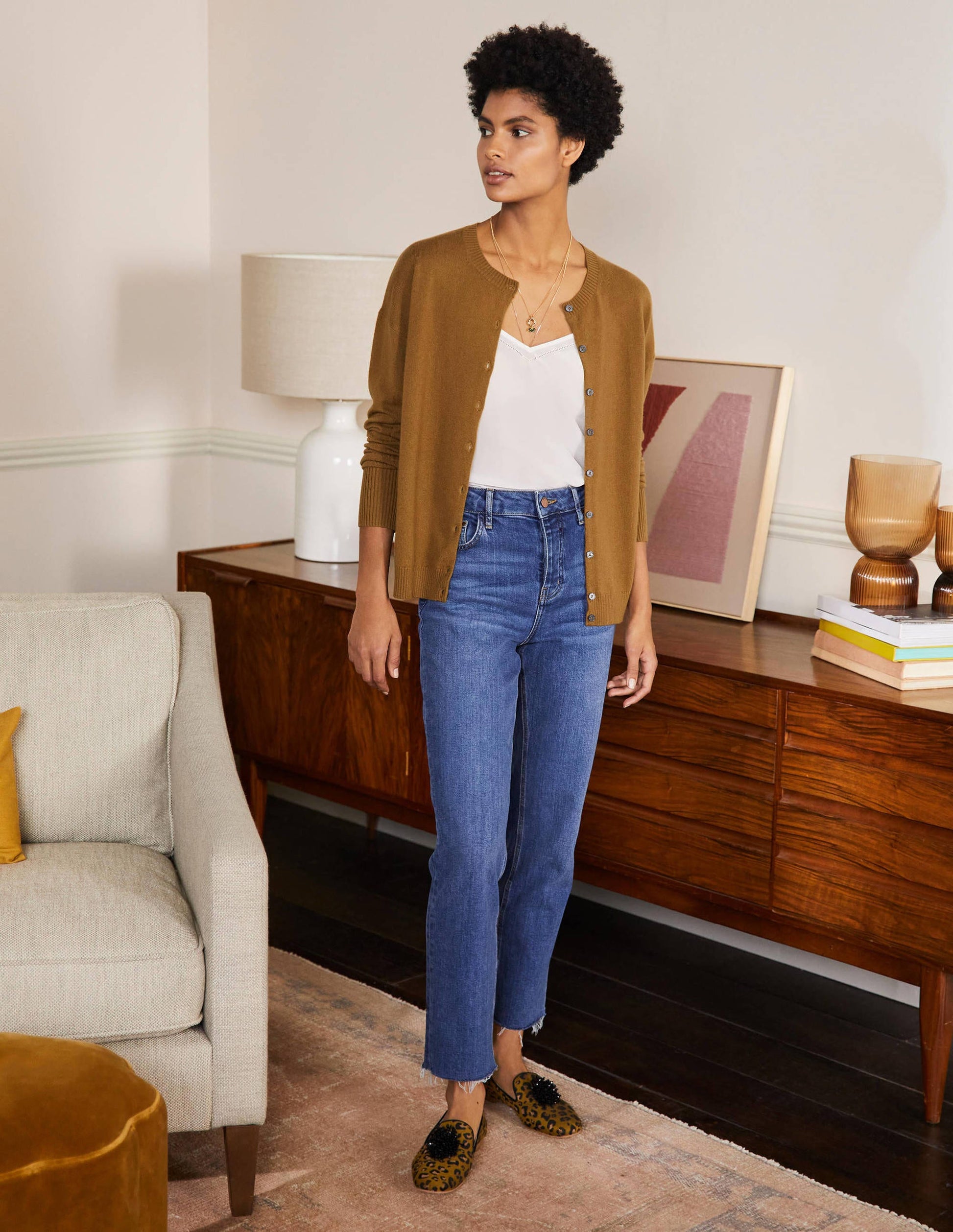 Cashmere Cardigan-Moss Brown-4