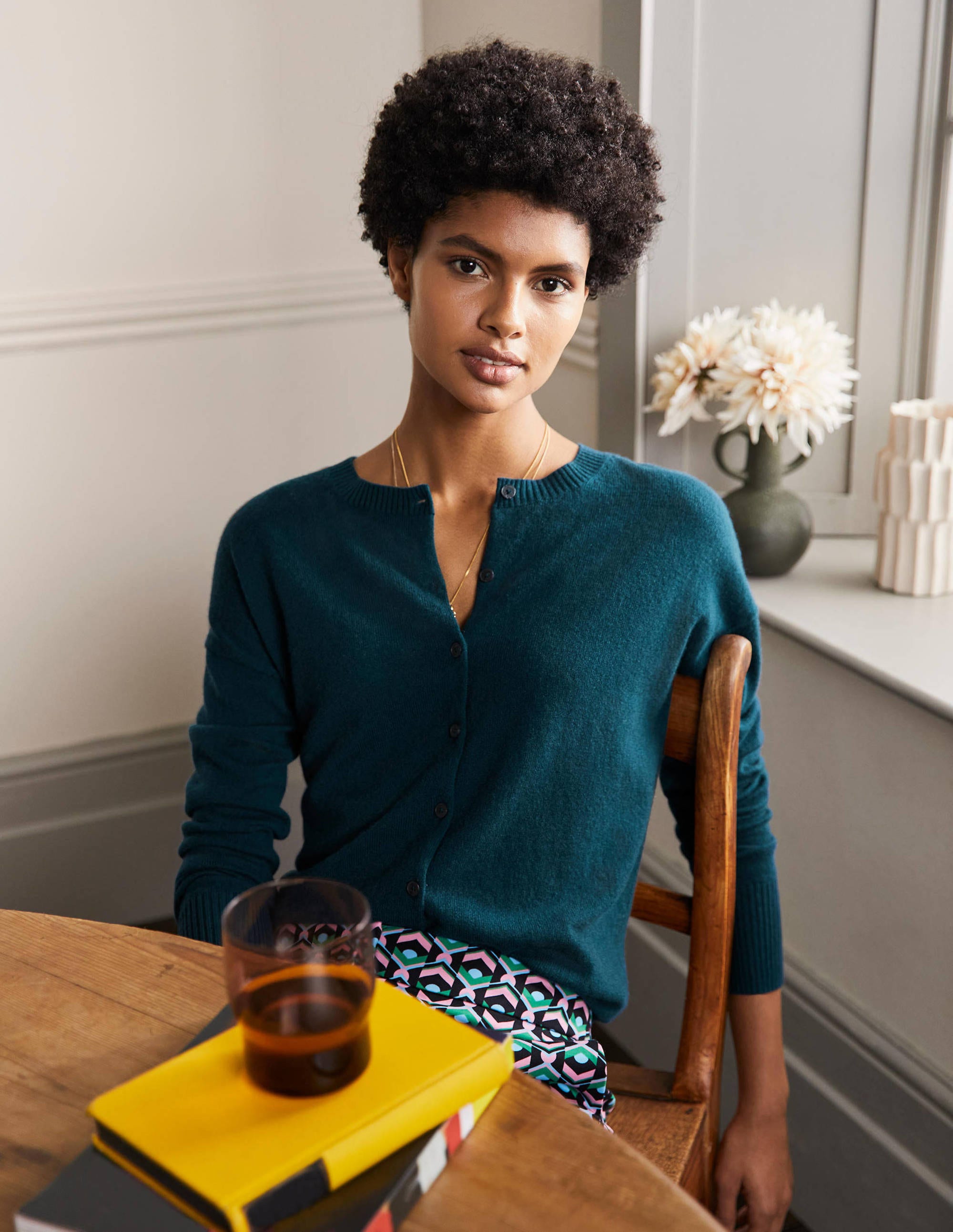 Cashmere Cardigan-Dark Teal - Image 1