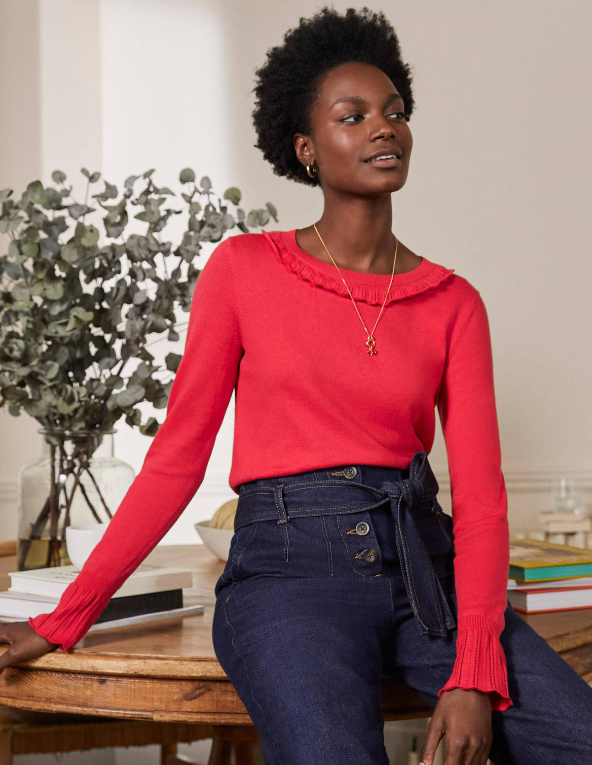 Aimee Pointelle Sweater-Bright Red - Image 1