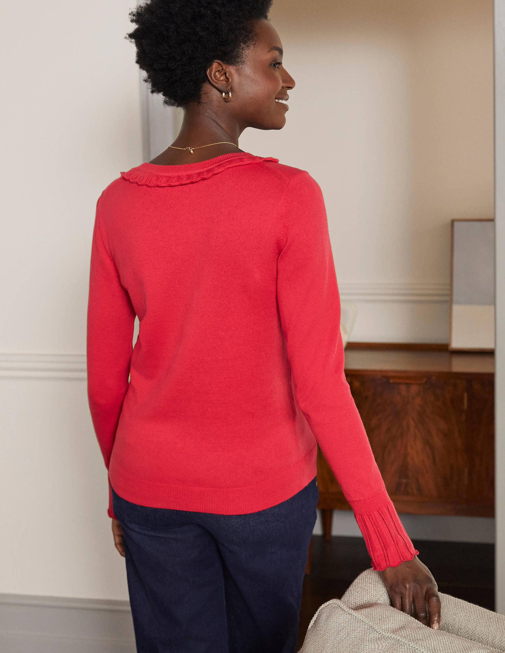 Aimee Pointelle Sweater-Bright Red - Image 3