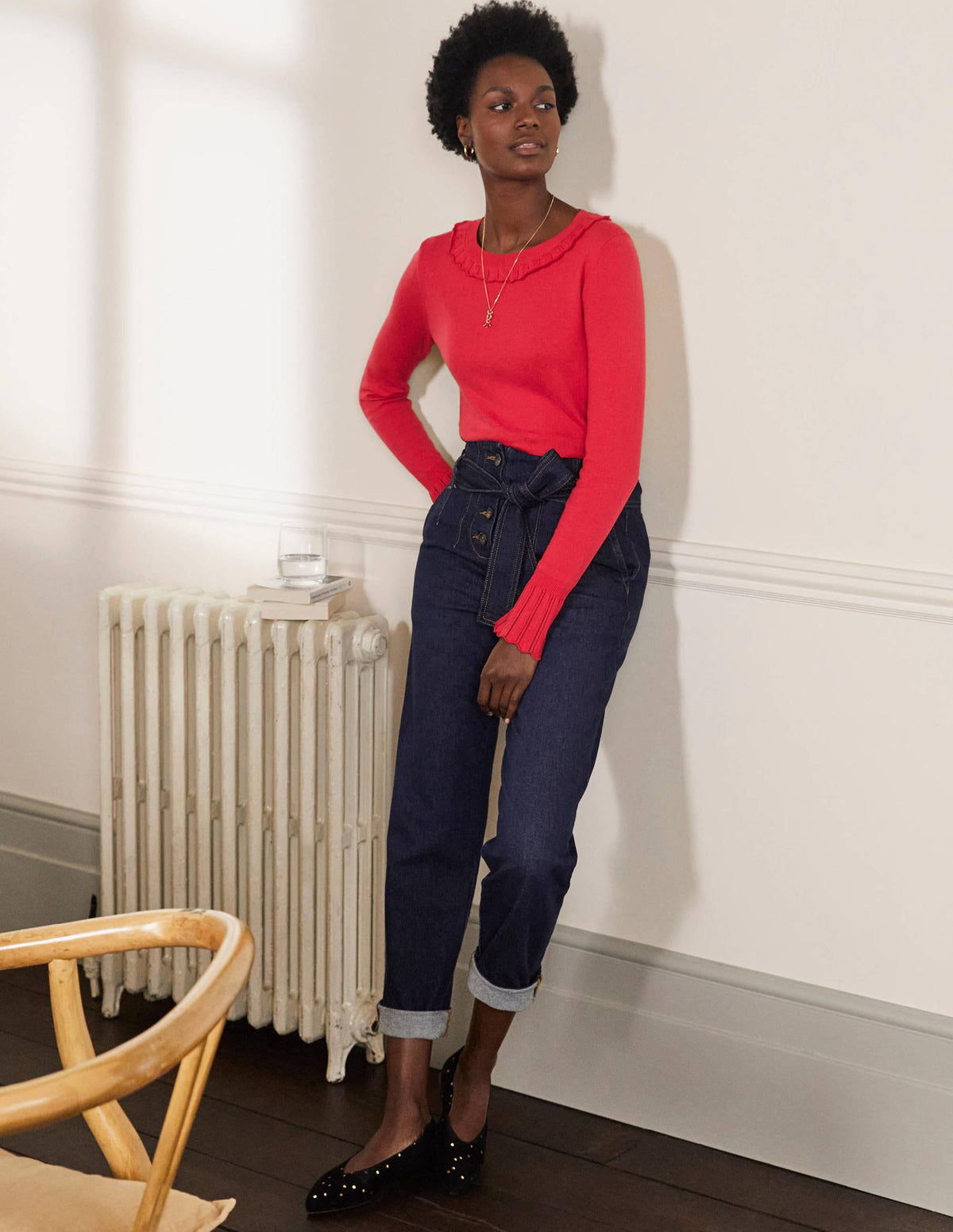 Aimee Pointelle Sweater-Bright Red - Image 4