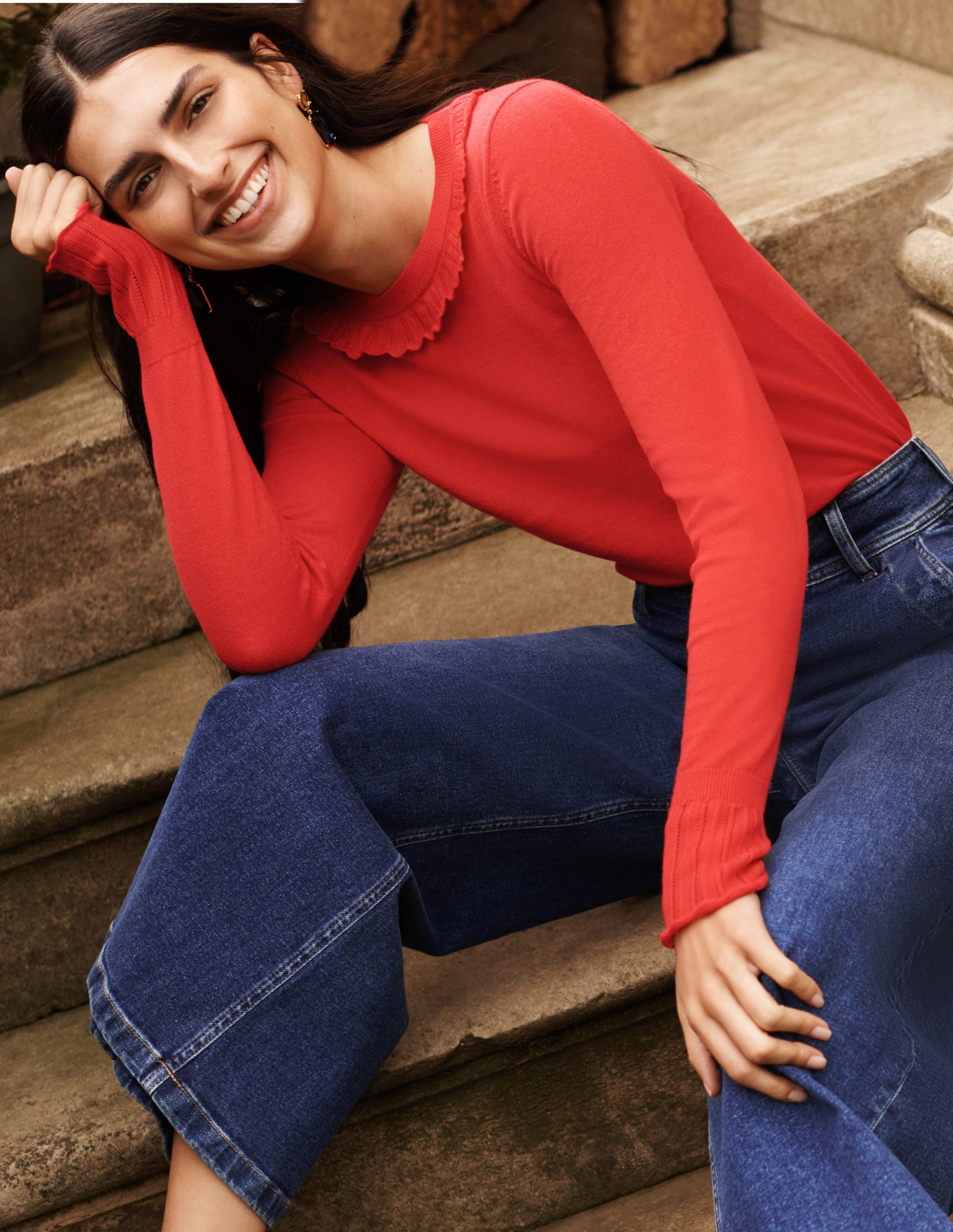 Aimee Pointelle Sweater-Bright Red - Image 5