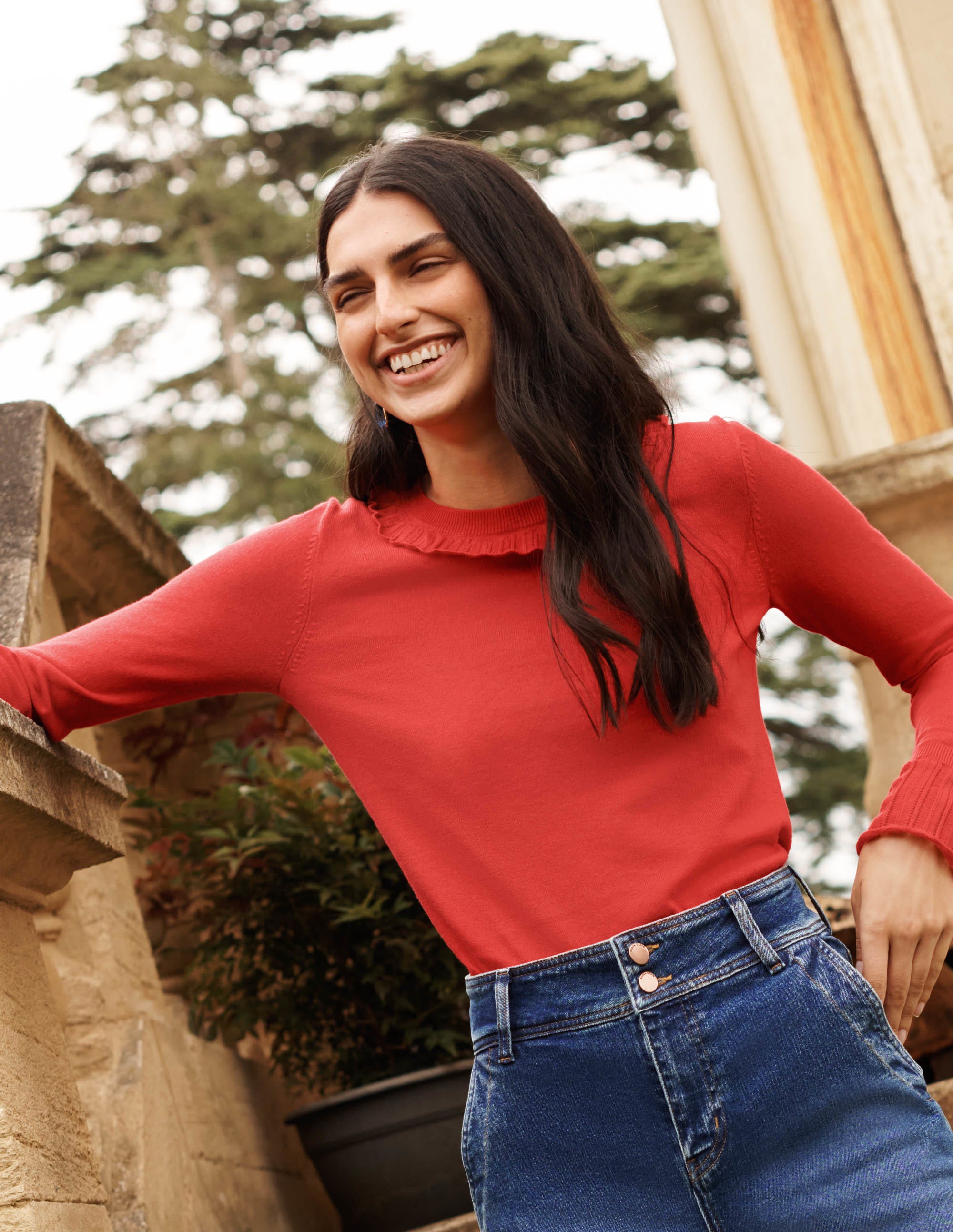 Aimee Pointelle Sweater-Bright Red - Image 6