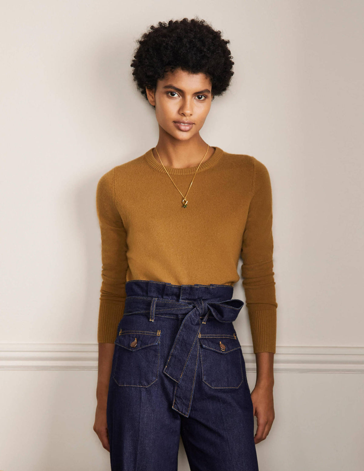 Cashmere Crew Neck Sweater-Moss Brown - Image 1