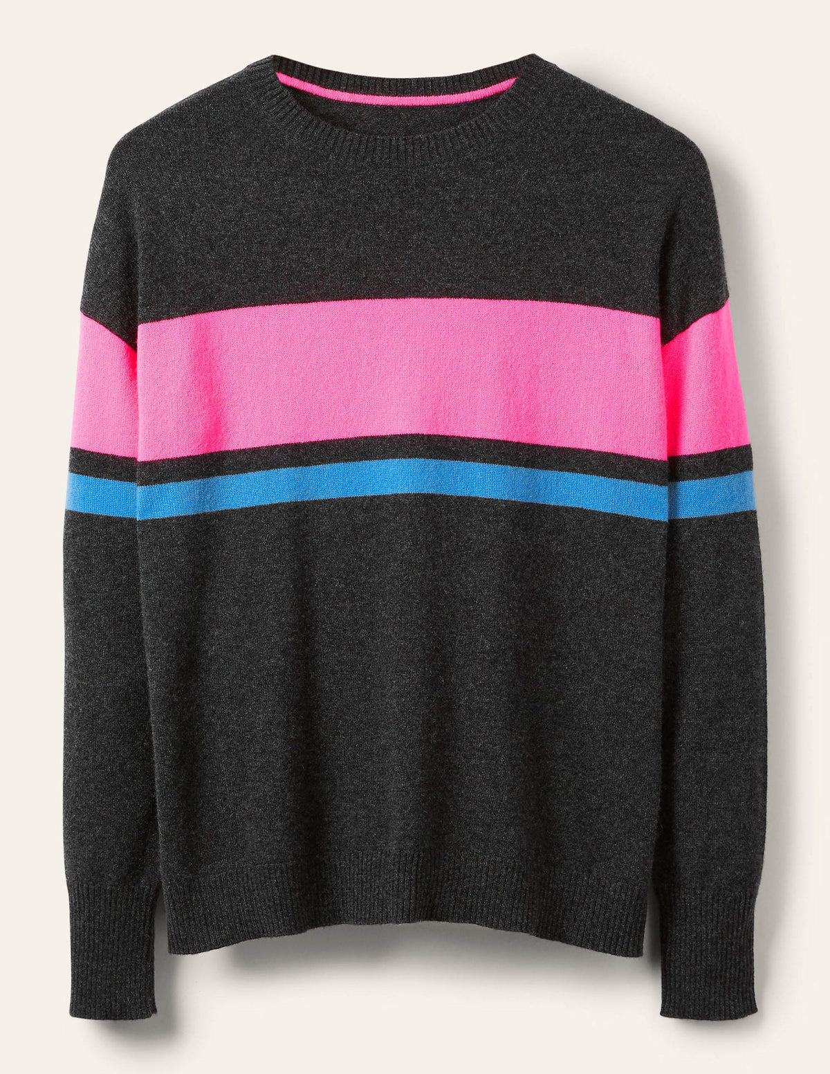 Margot Cashmere Sweater-Charcoal Melange, Neon Stripe - Image 5