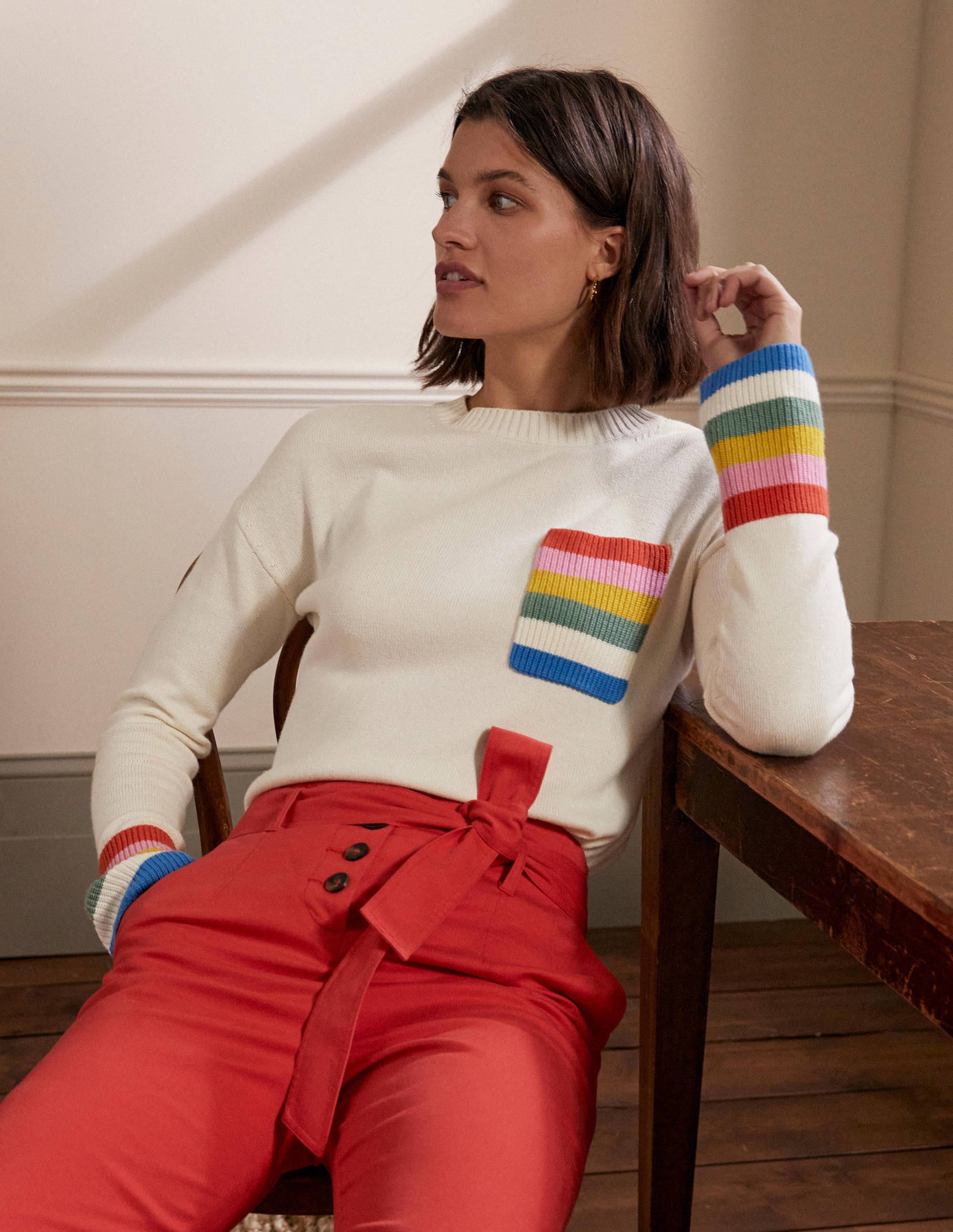 Stripe Pocket Relaxed Sweater-Ivory - Image 1