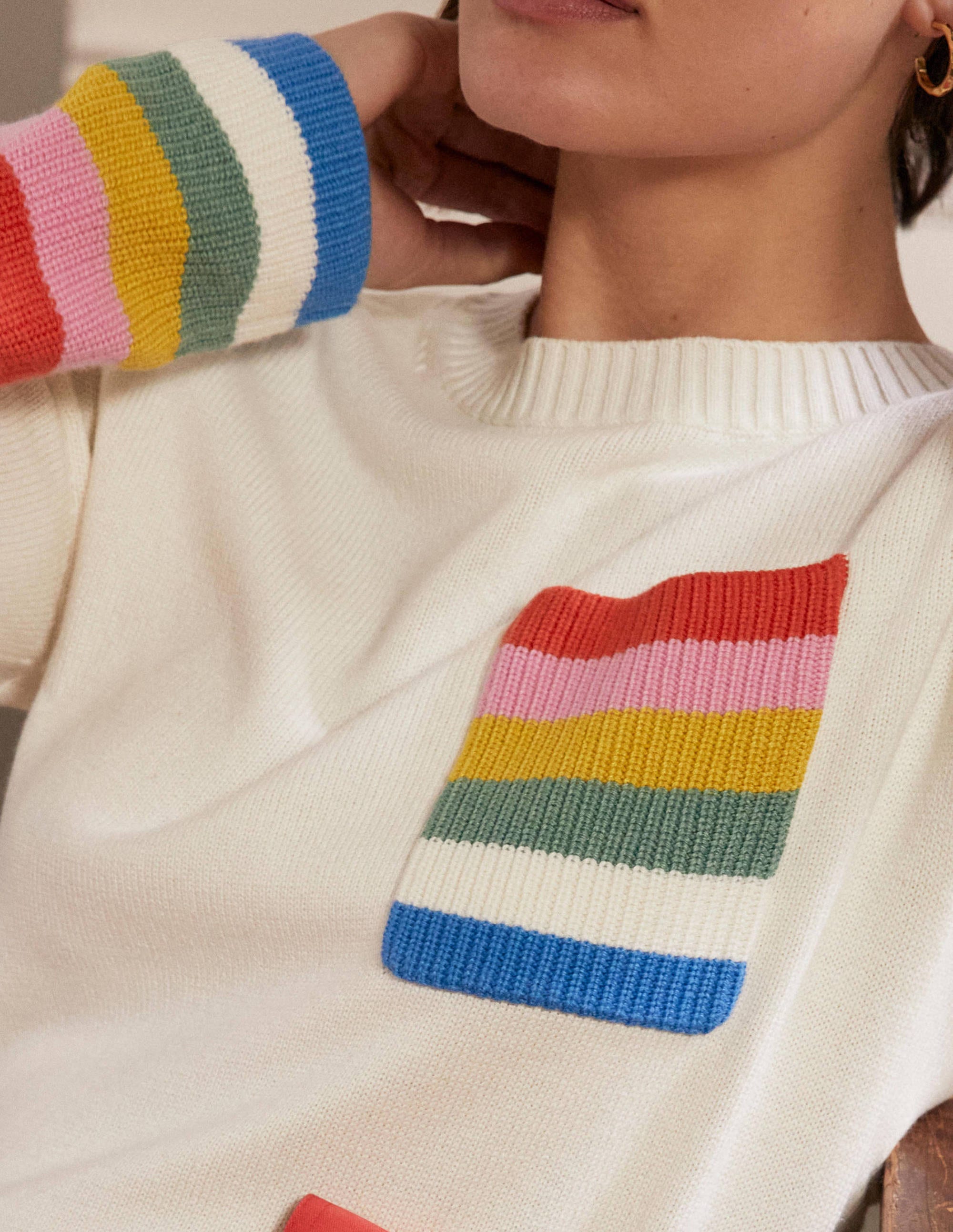 Stripe Pocket Relaxed Sweater-Ivory - Image 2
