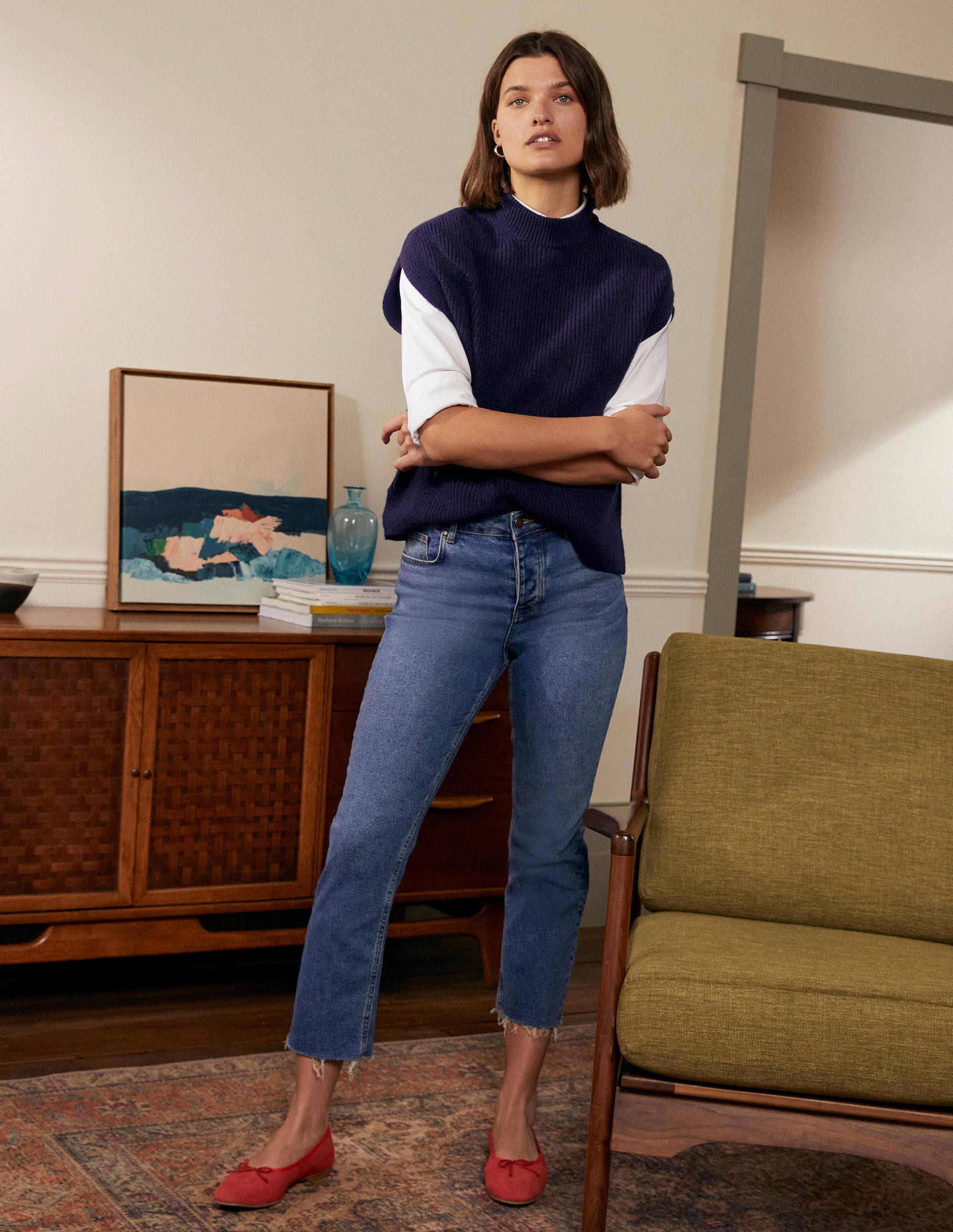 Relaxed Rib Sleeveless Sweater-Navy - Image 2