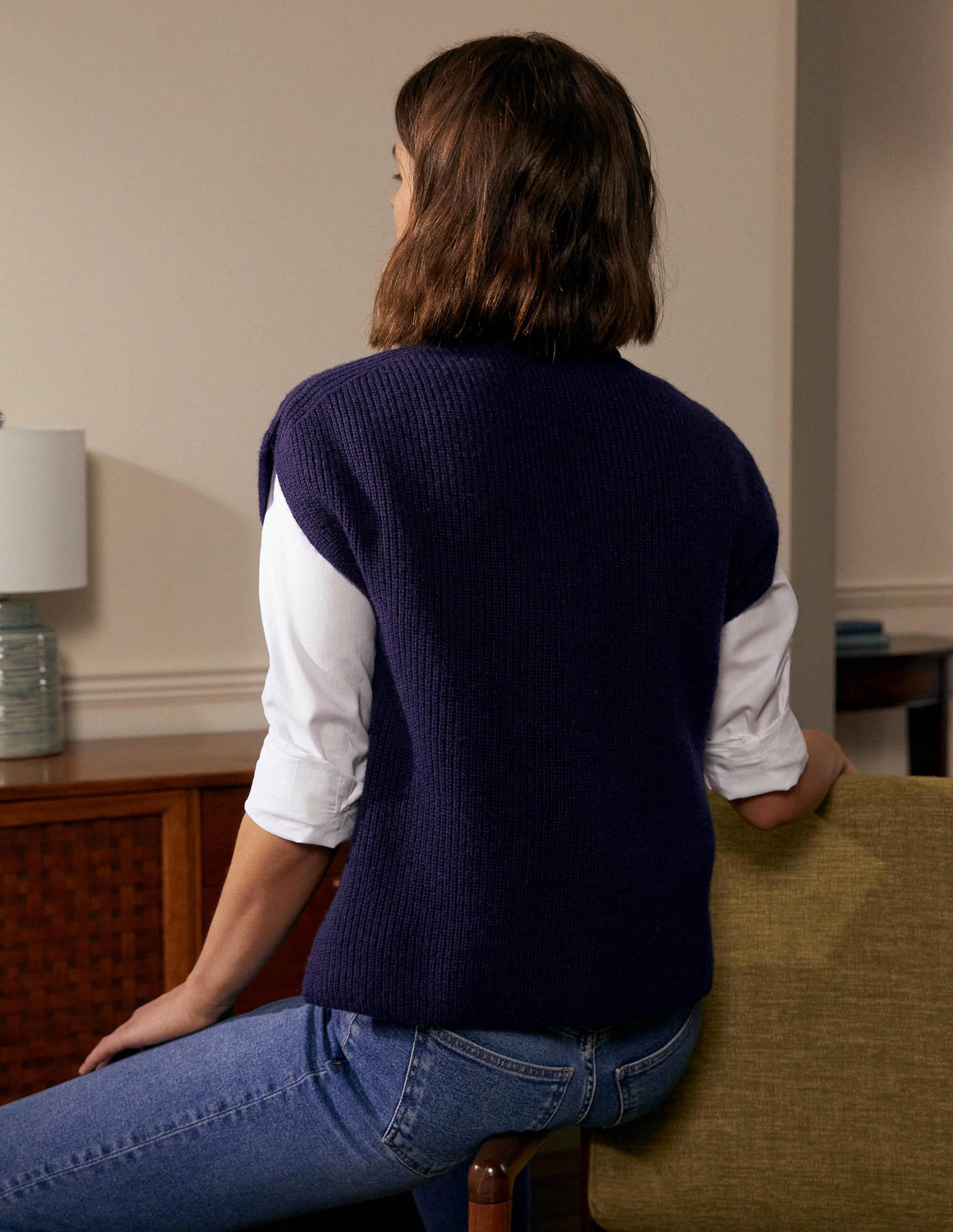 Relaxed Rib Sleeveless Sweater-Navy - Image 3