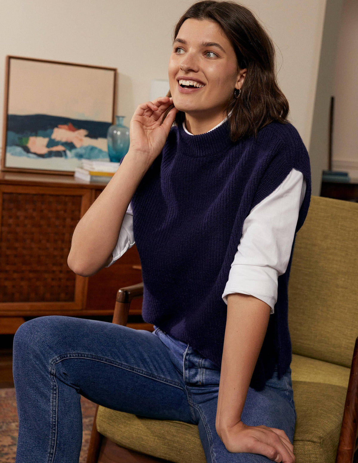 Relaxed Rib Sleeveless Sweater-Navy - Image 4