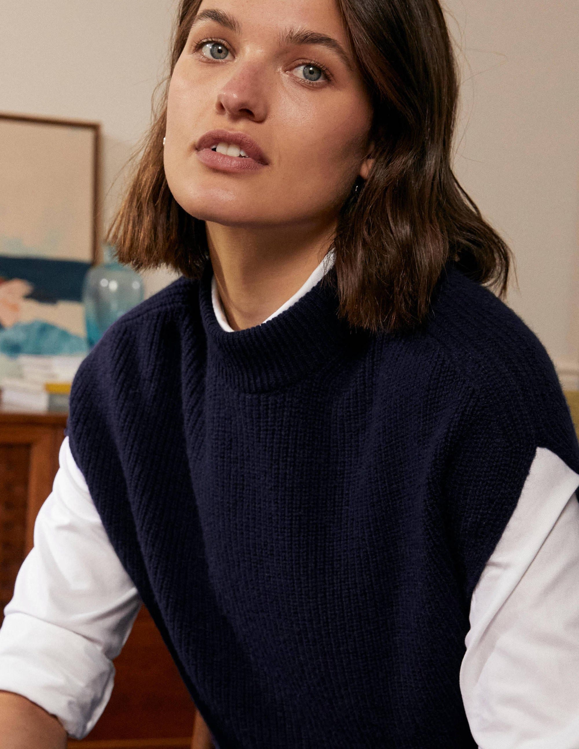 Relaxed Rib Sleeveless Sweater-Navy - Image 5