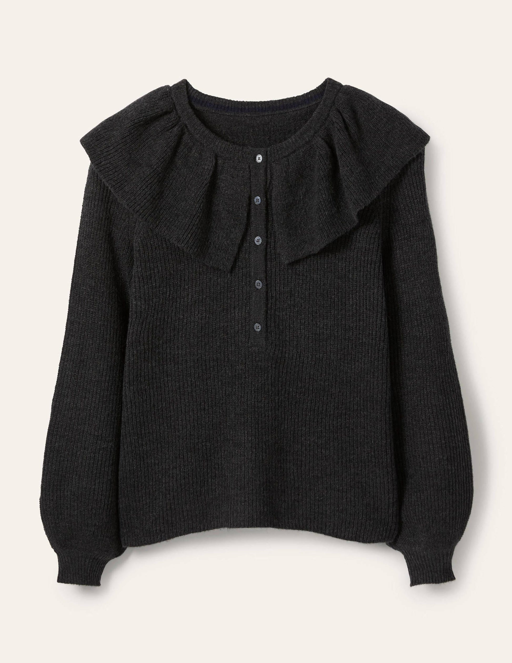 Fluffy Frill Collar Sweater-Charcoal Melange-5